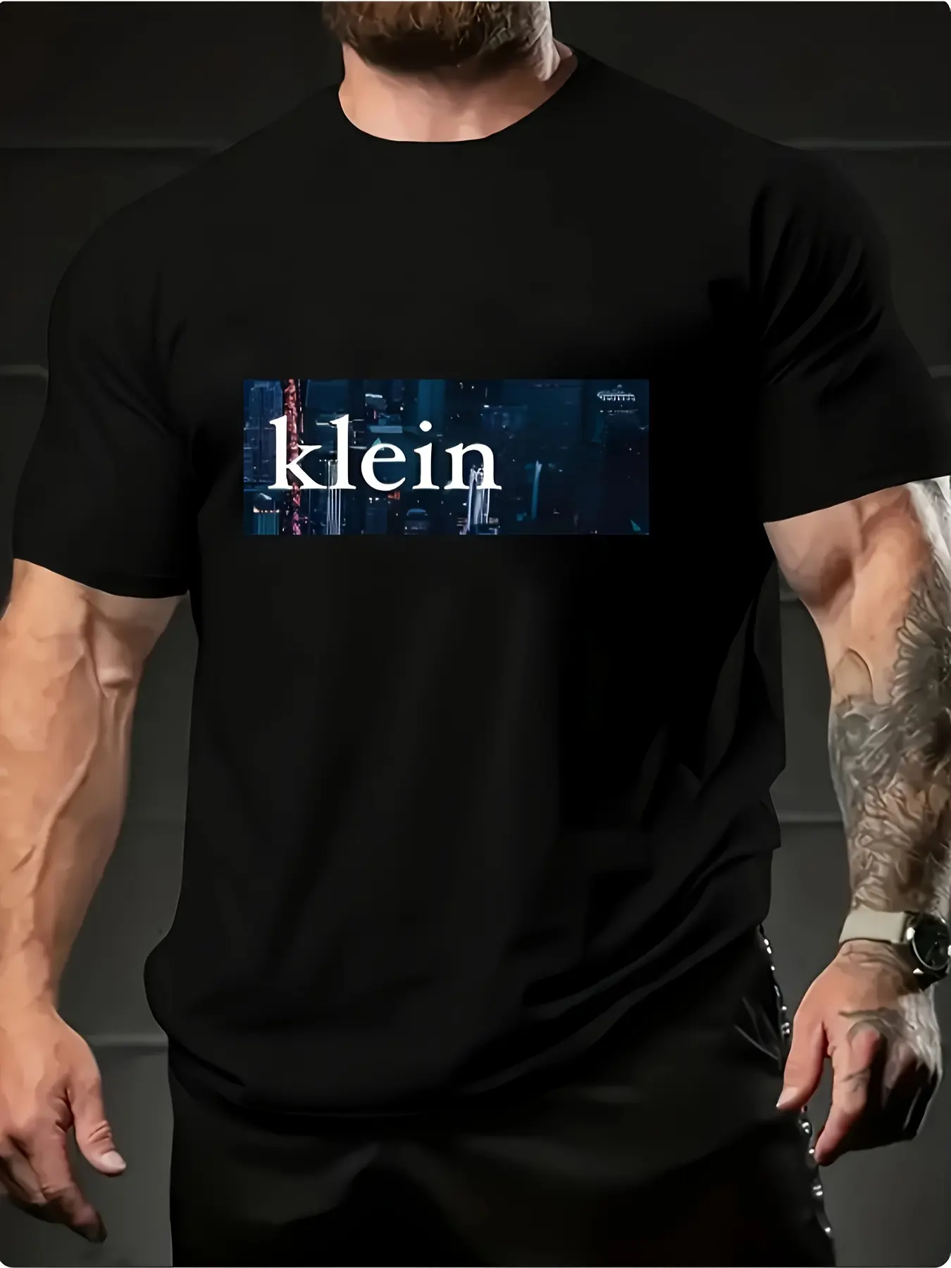 Men's summer 100% pure cotton Men's Klein Print T-Shirt - White Casual Summer Tee with Skyscraper GraphicBreathable &