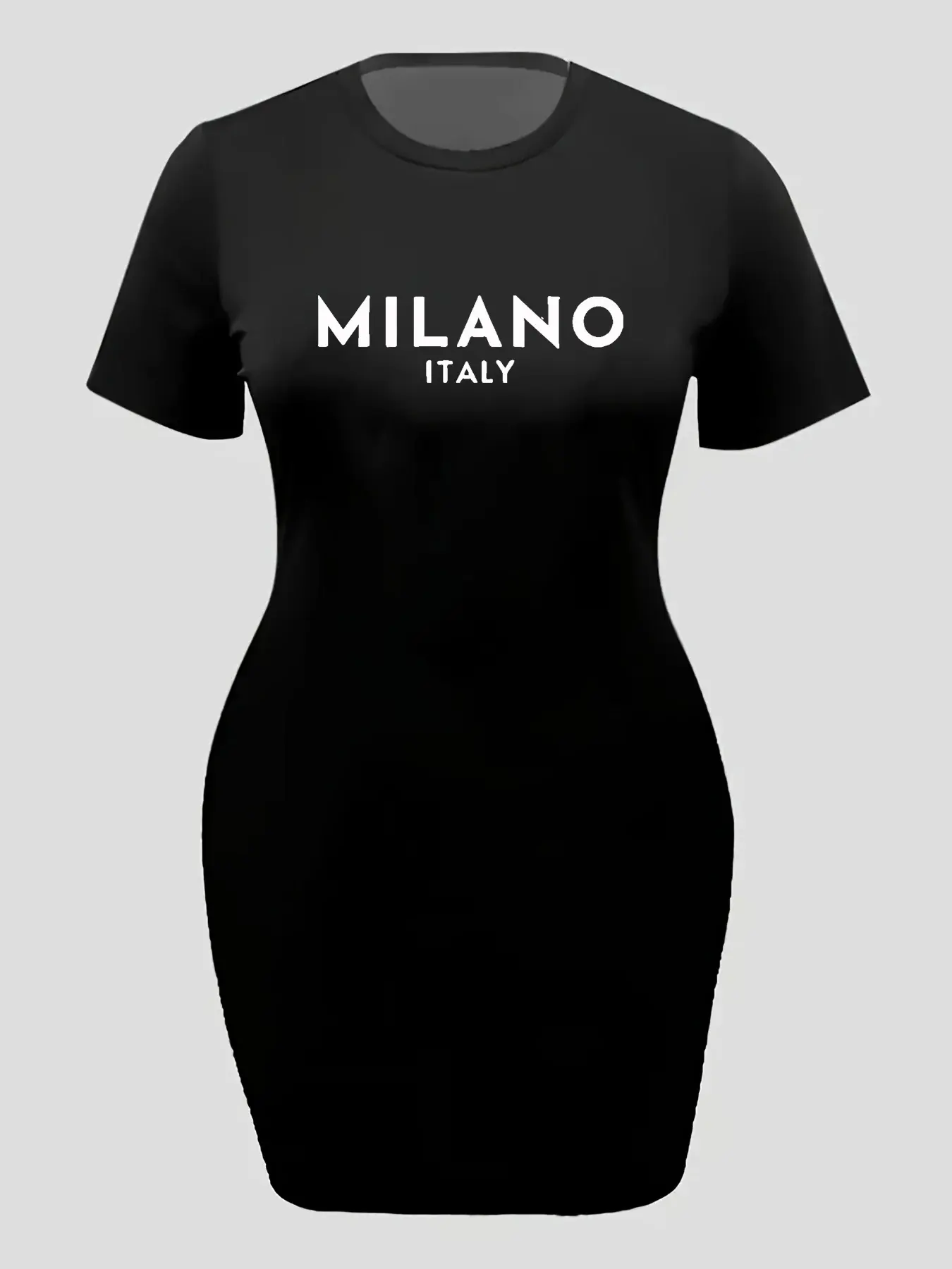 Women's plus size summer fashion MILANO ITALY letter printed short sleeved round neck loose casual T-shirt dress
