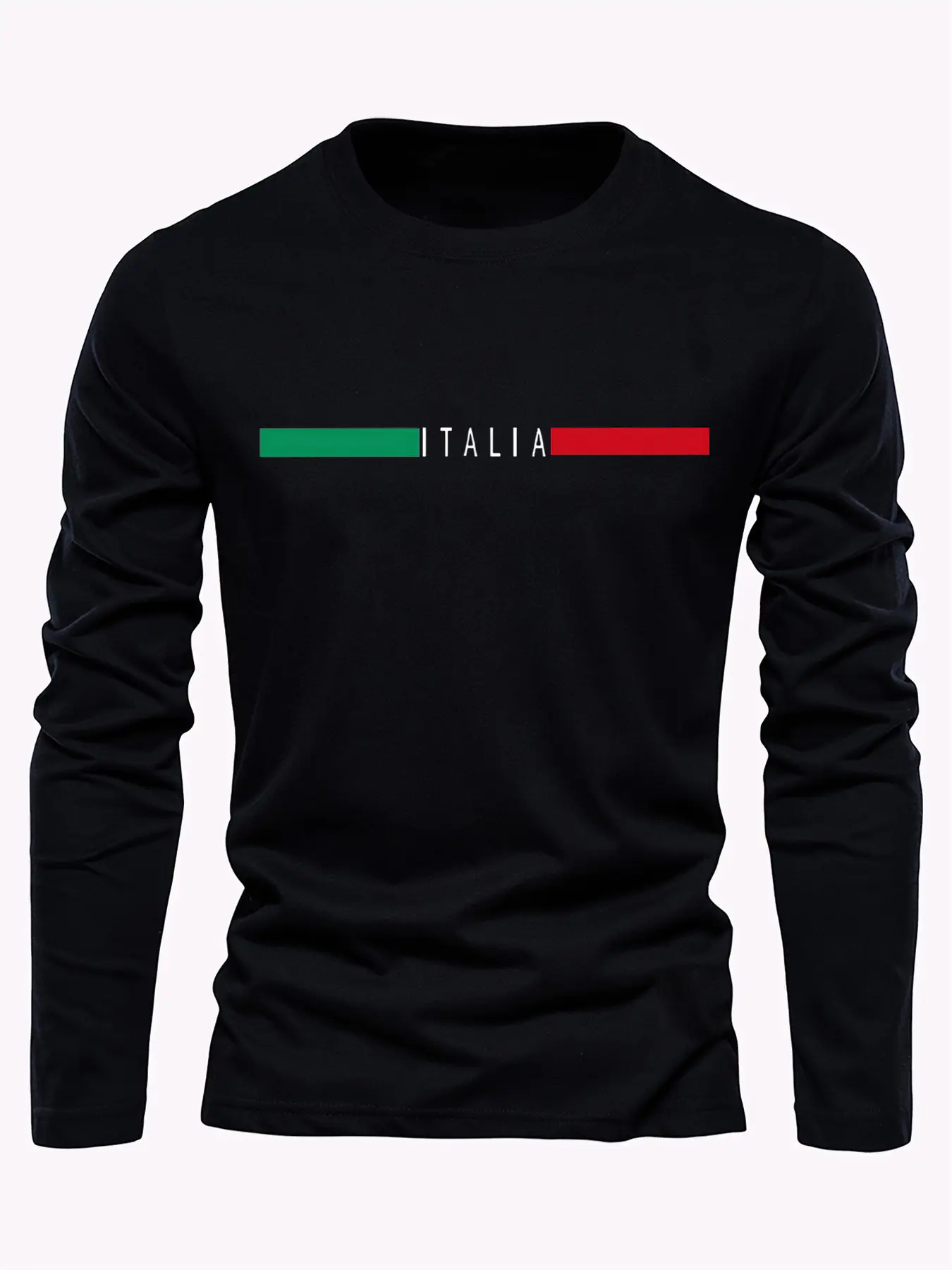 Men's 100% pure cotton comfortable casual loose oversized Italian style printed sports round neck long sleeved T-shirt top