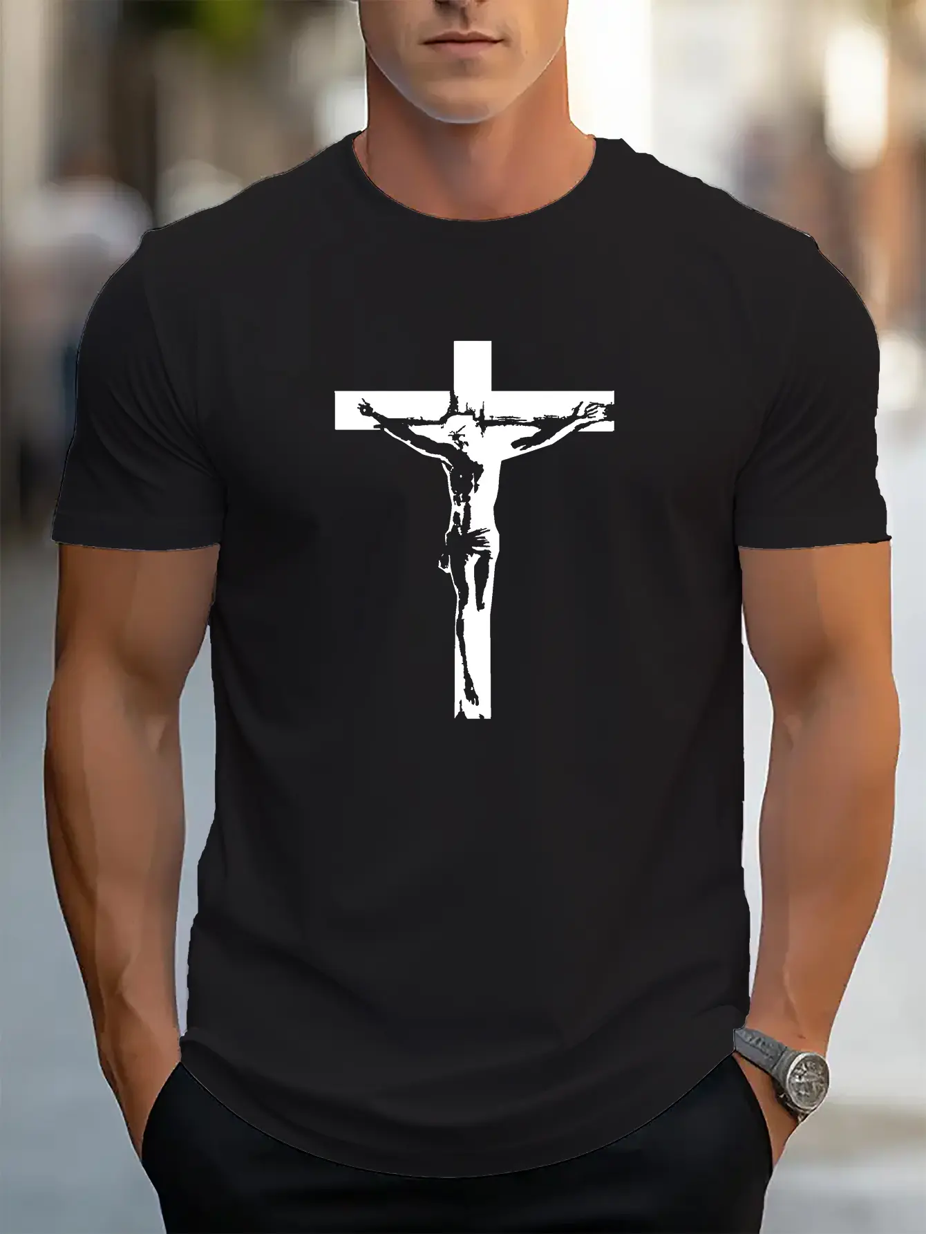 Men's summer 100 cotton fashionable casual sports loose creative pattern printed round neck short sleeved T-shirt top