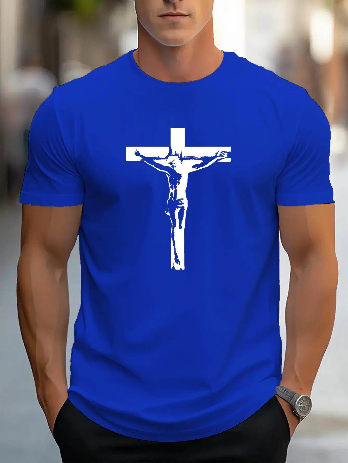 Men's summer 100 cotton fashionable casual sports loose creative pattern printed round neck short sleeved T-shirt top