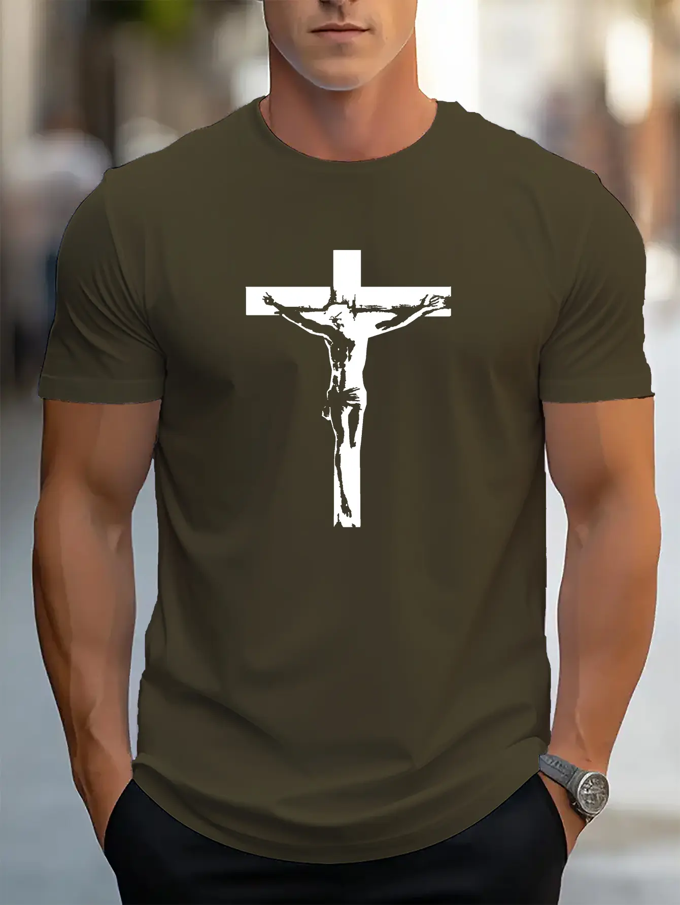 Men's summer 100 cotton fashionable casual sports loose creative pattern printed round neck short sleeved T-shirt top