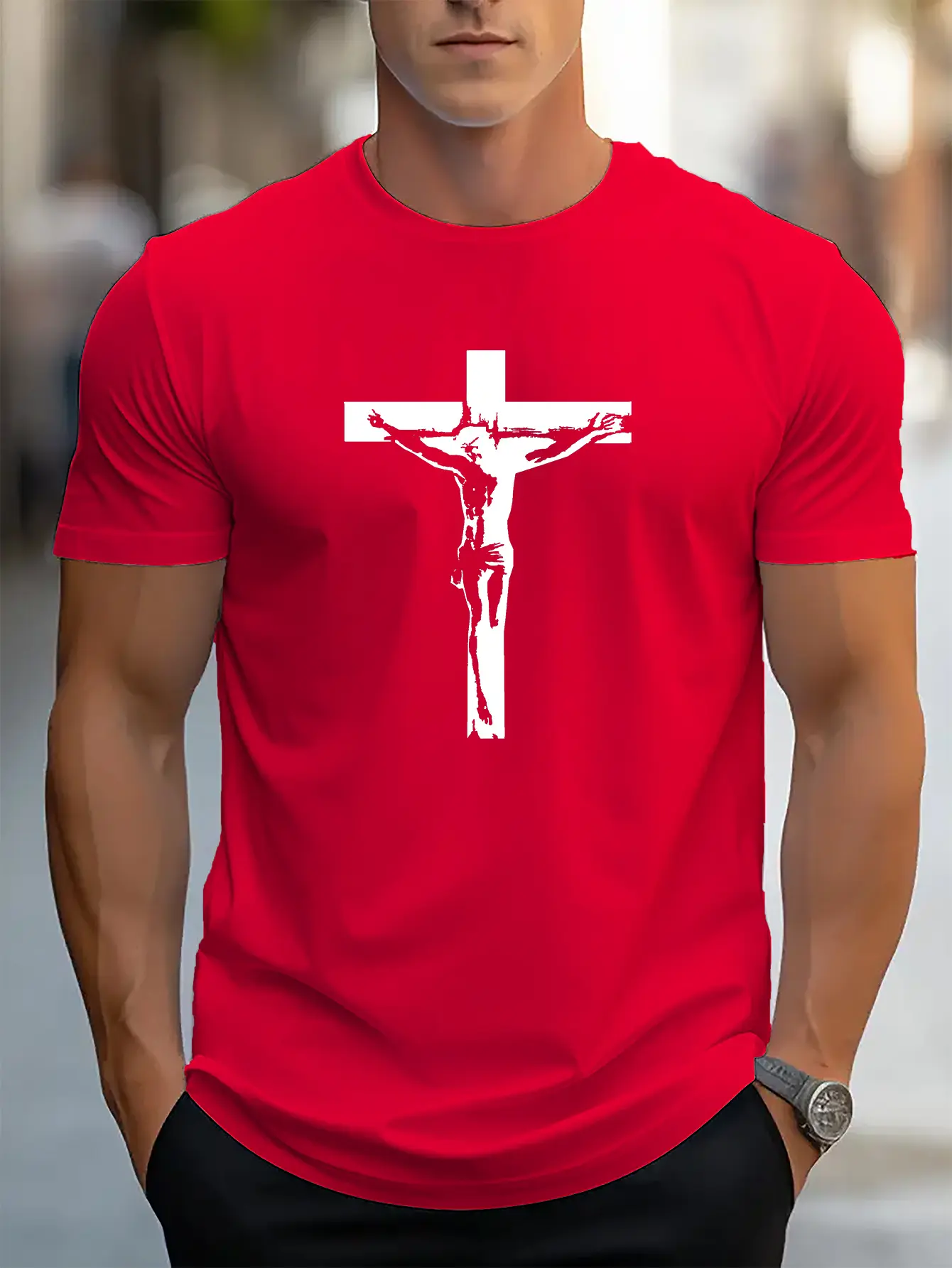Men's summer 100 cotton fashionable casual sports loose creative pattern printed round neck short sleeved T-shirt top