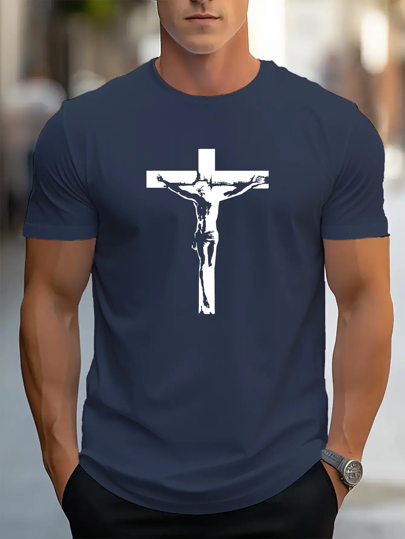 Men's summer 100 cotton fashionable casual sports loose creative pattern printed round neck short sleeved T-shirt top