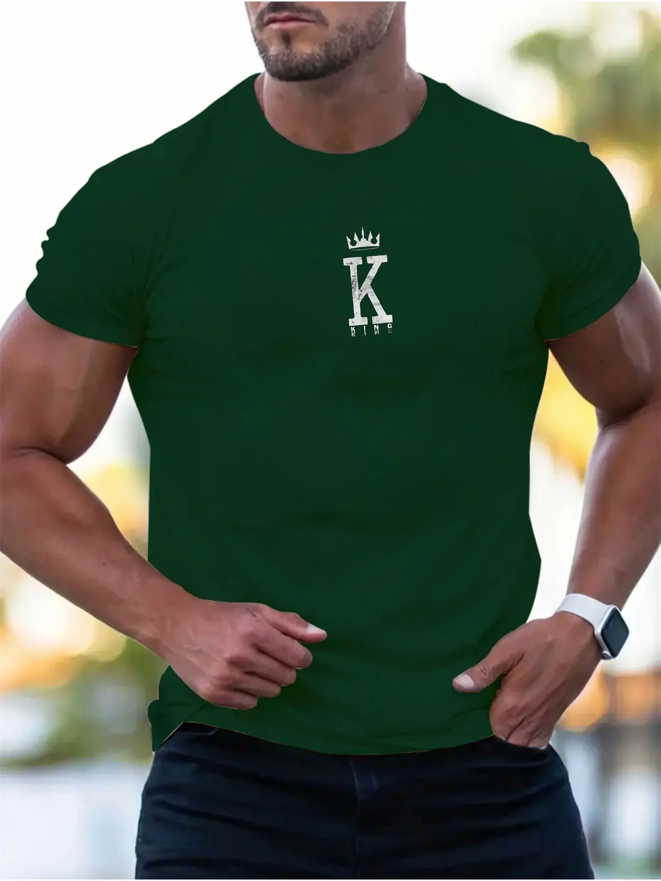 Men's summer 100 cotton fashionable casual sports loose letter K crown KING printed round neck short sleeved T-shirt top