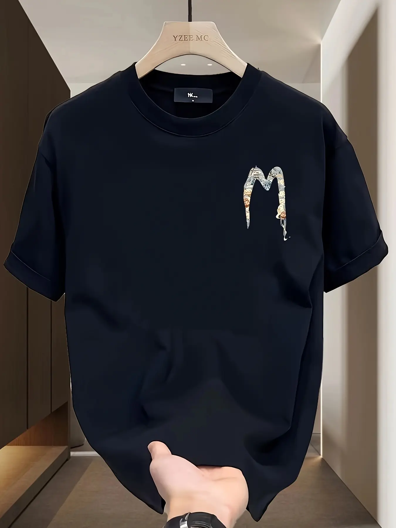 Men's summer 100% pure cotton fashionable casual sports loose letter pattern printed round neck short sleeved T-shirt top