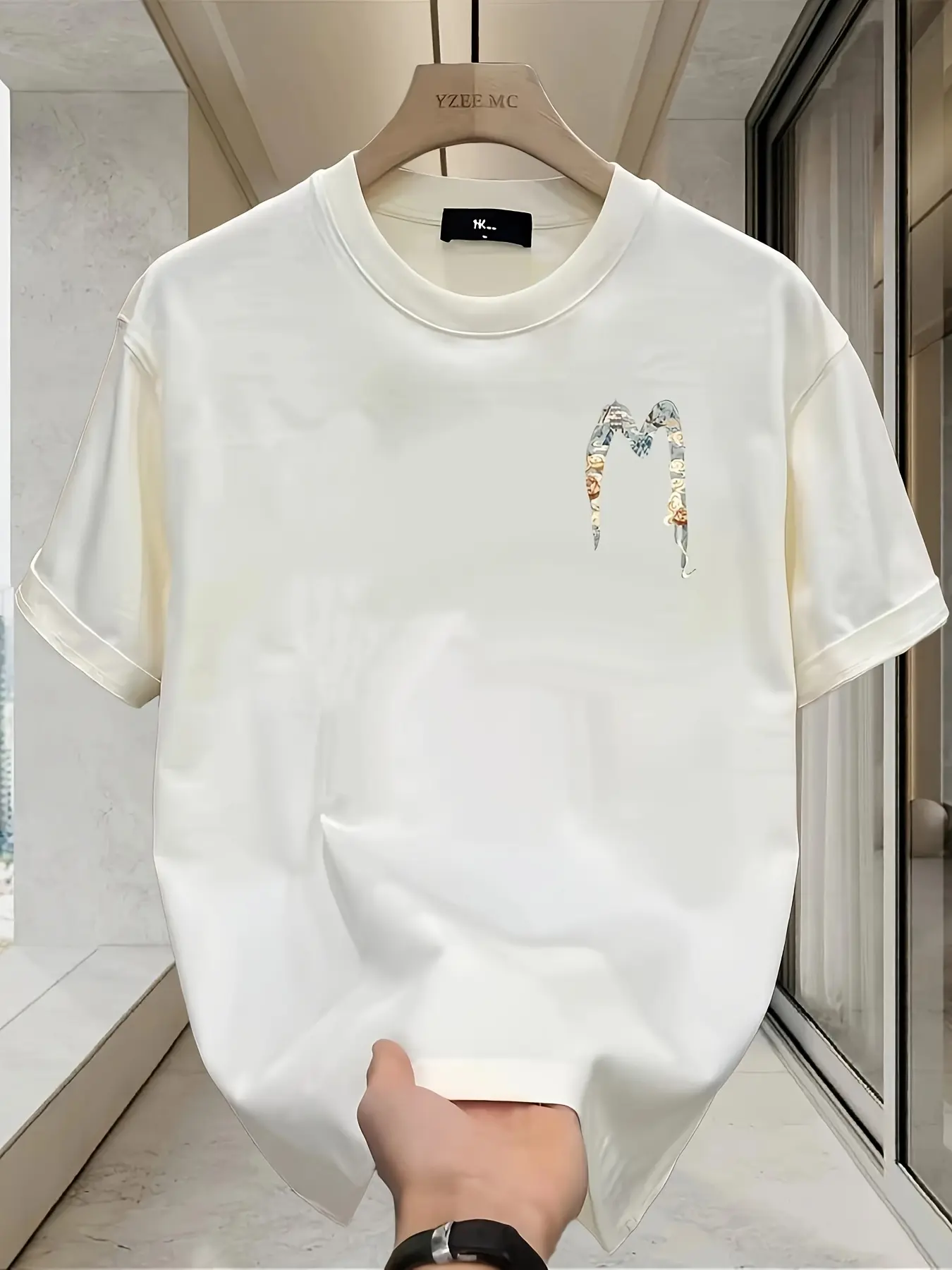 Men's summer 100% pure cotton fashionable casual sports loose letter pattern printed round neck short sleeved T-shirt top