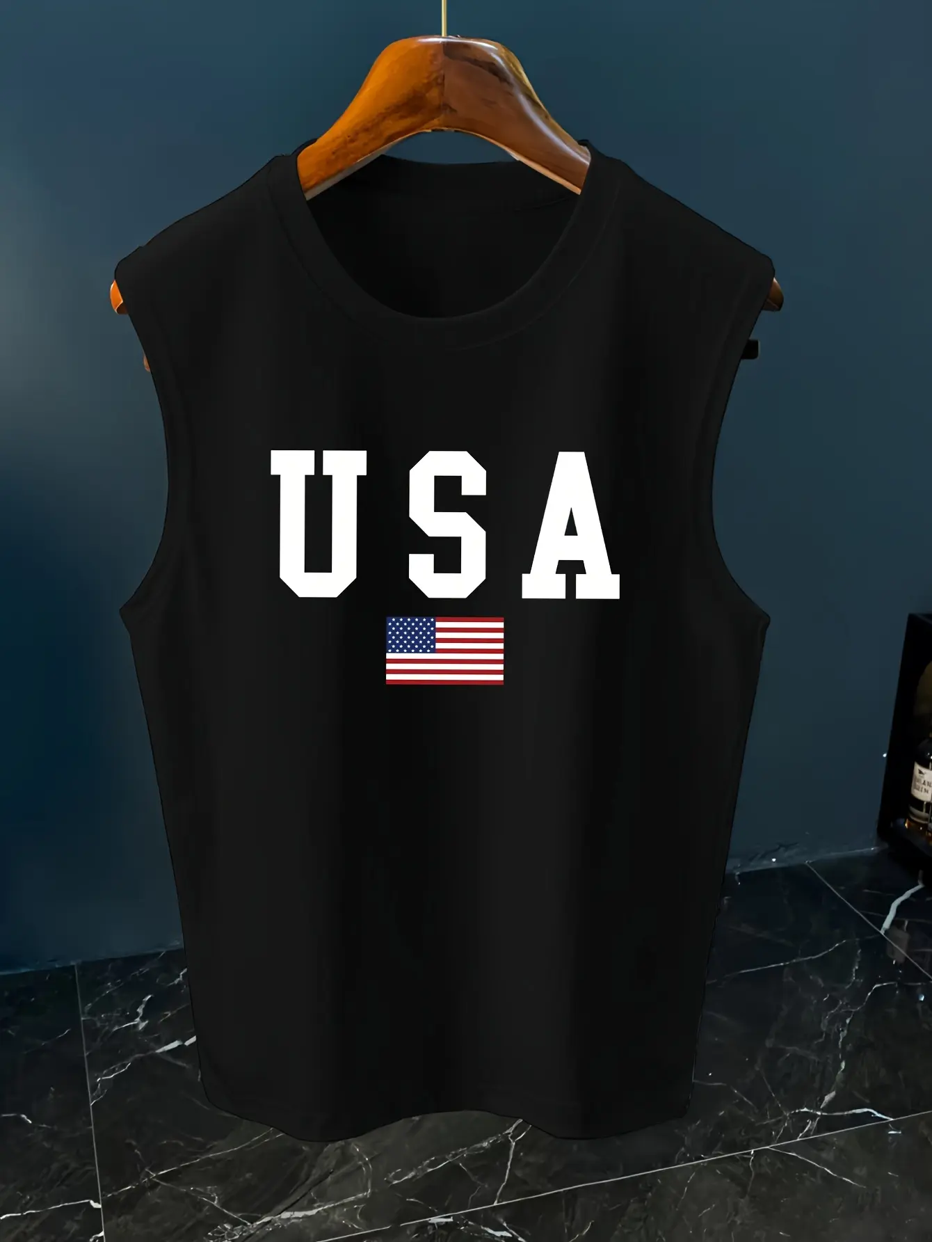 Men's summer fashion casual sports loose American flag print comfortable breathable round neck sleeveless vest