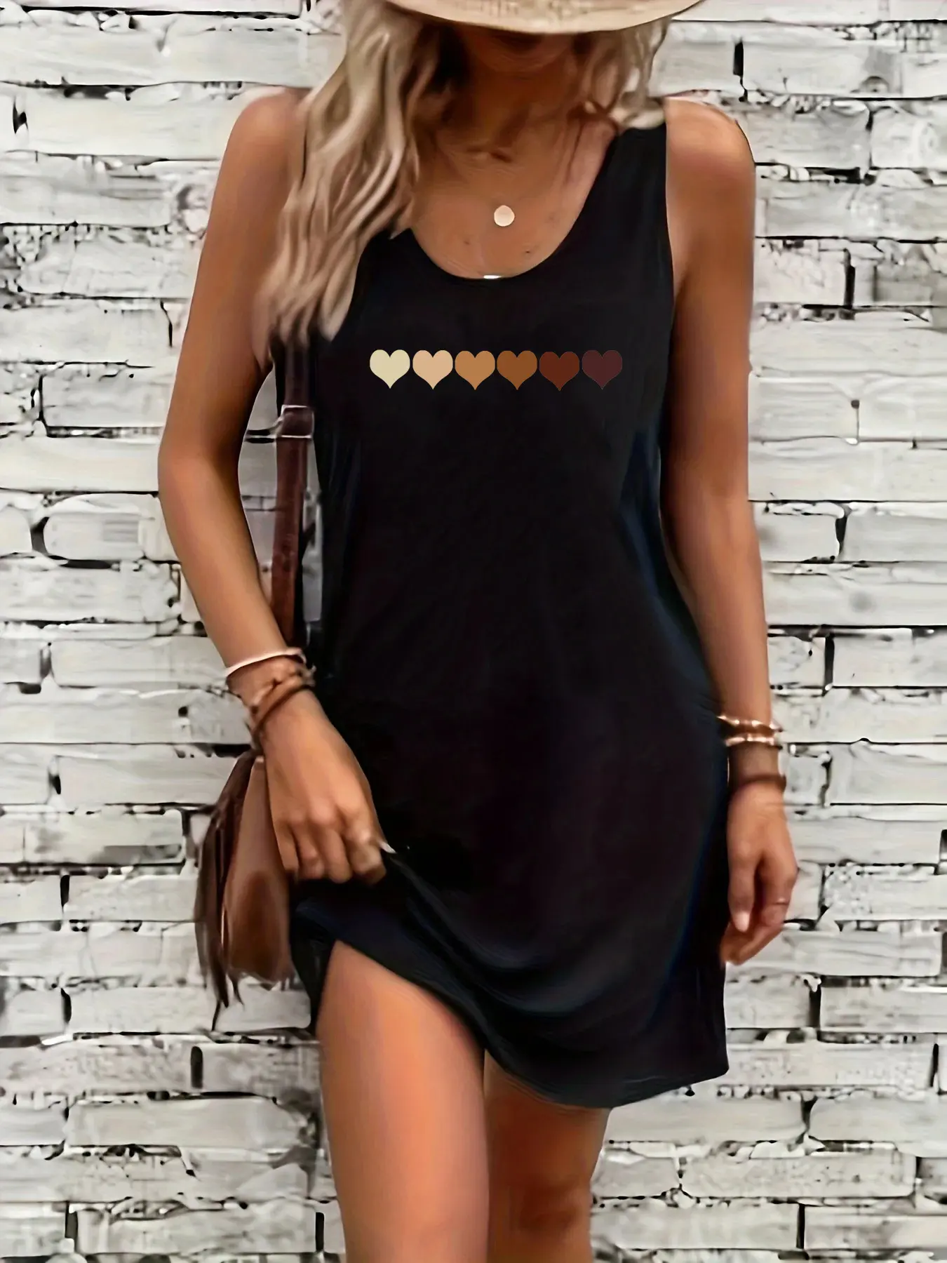Women's summer loose and comfortable casual ROCK ROLL pattern printed black sleeveless vest dress punk style dress