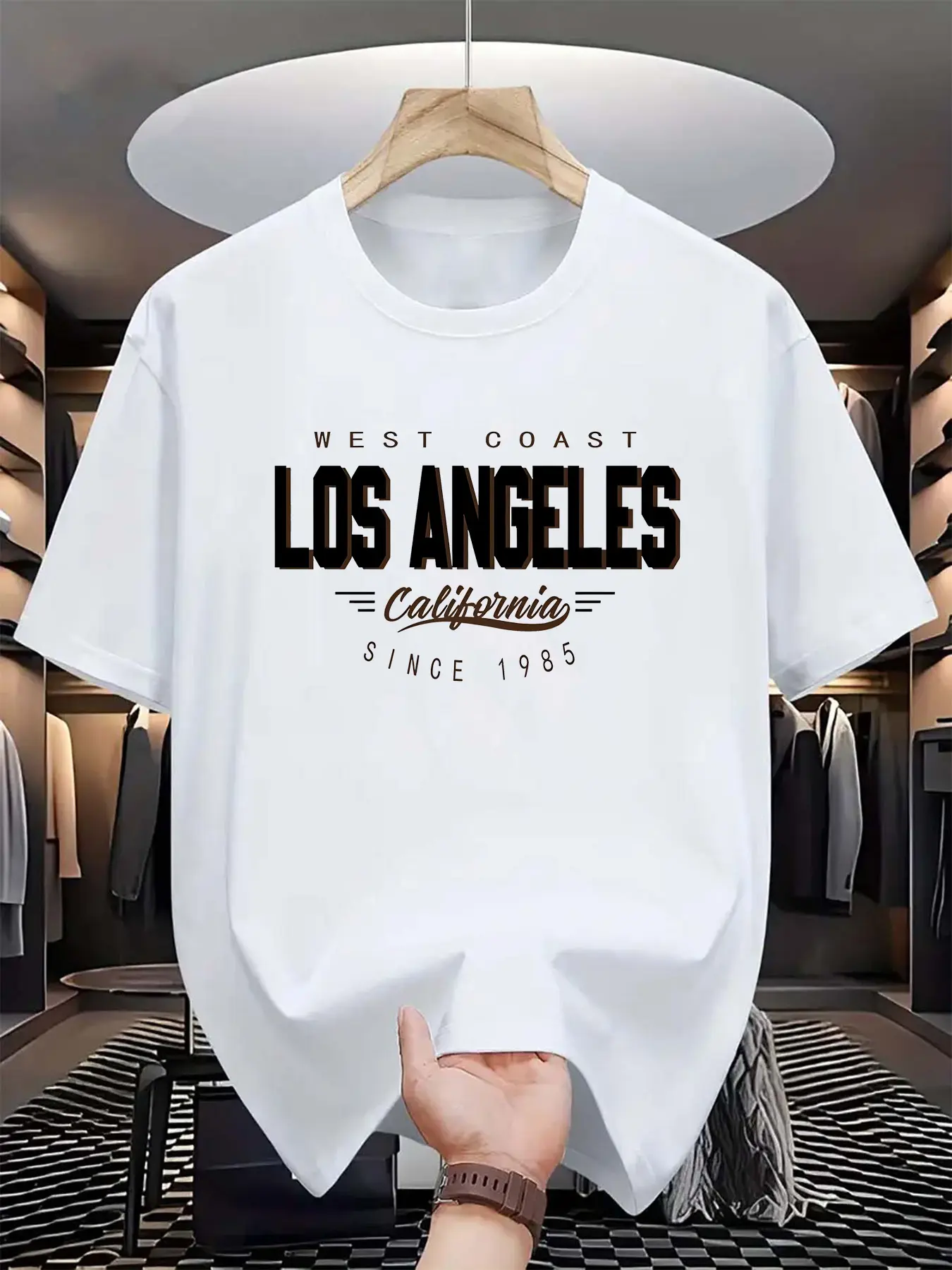 Men's summer 100 cotton fashionable casual loose plus size Los Angeles pattern printed sports round neck short sleeved T-shirt