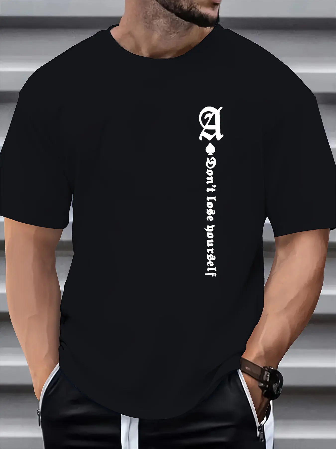 Men's summer 100 cotton fashionable casual loose plus size letter A printed sports round neck short sleeved T-shirt top