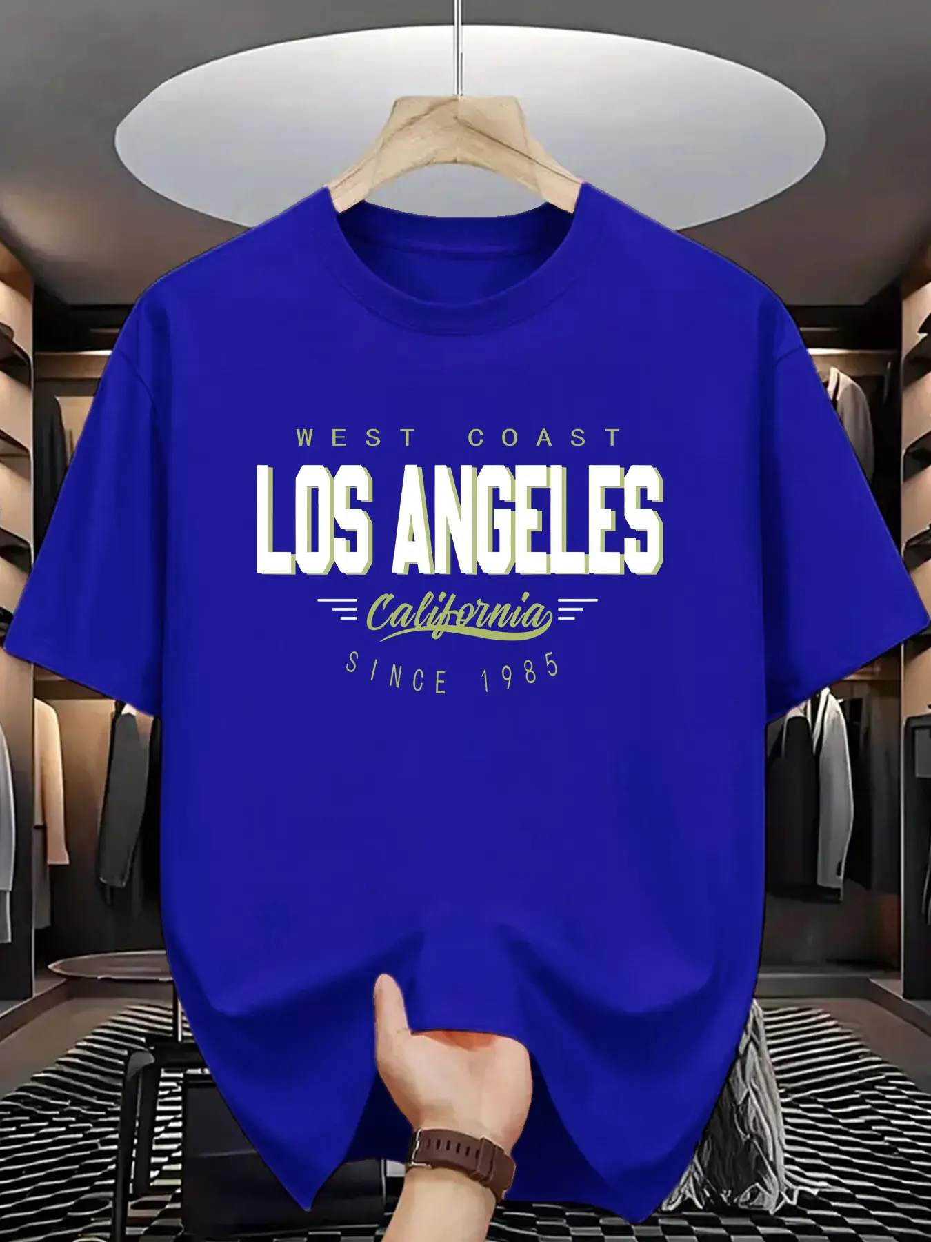 Men's summer 100 cotton fashionable casual loose plus size Los Angeles pattern printed sports round neck short sleeved T-shirt