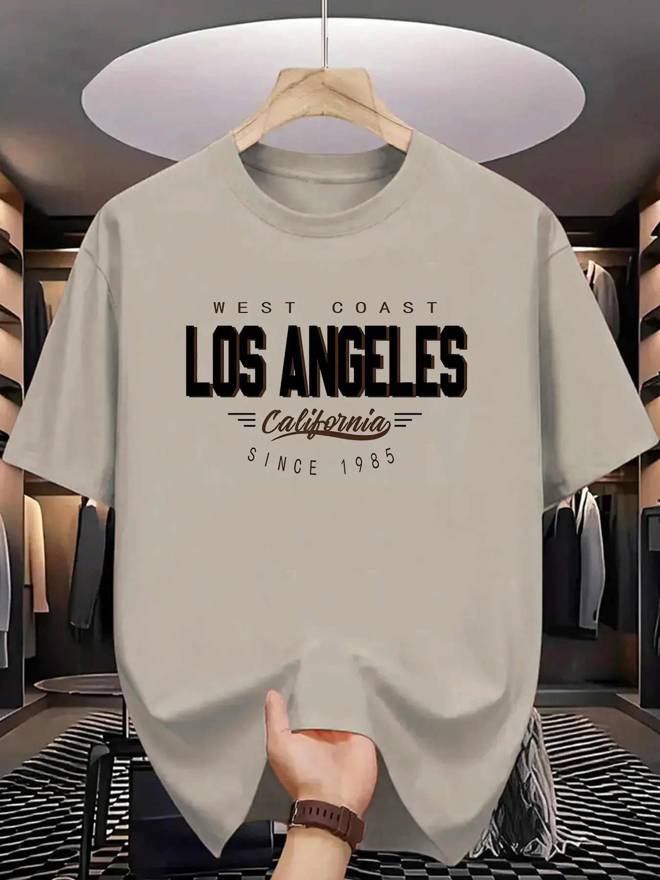Men's summer 100 cotton fashionable casual loose plus size Los Angeles pattern printed sports round neck short sleeved T-shirt
