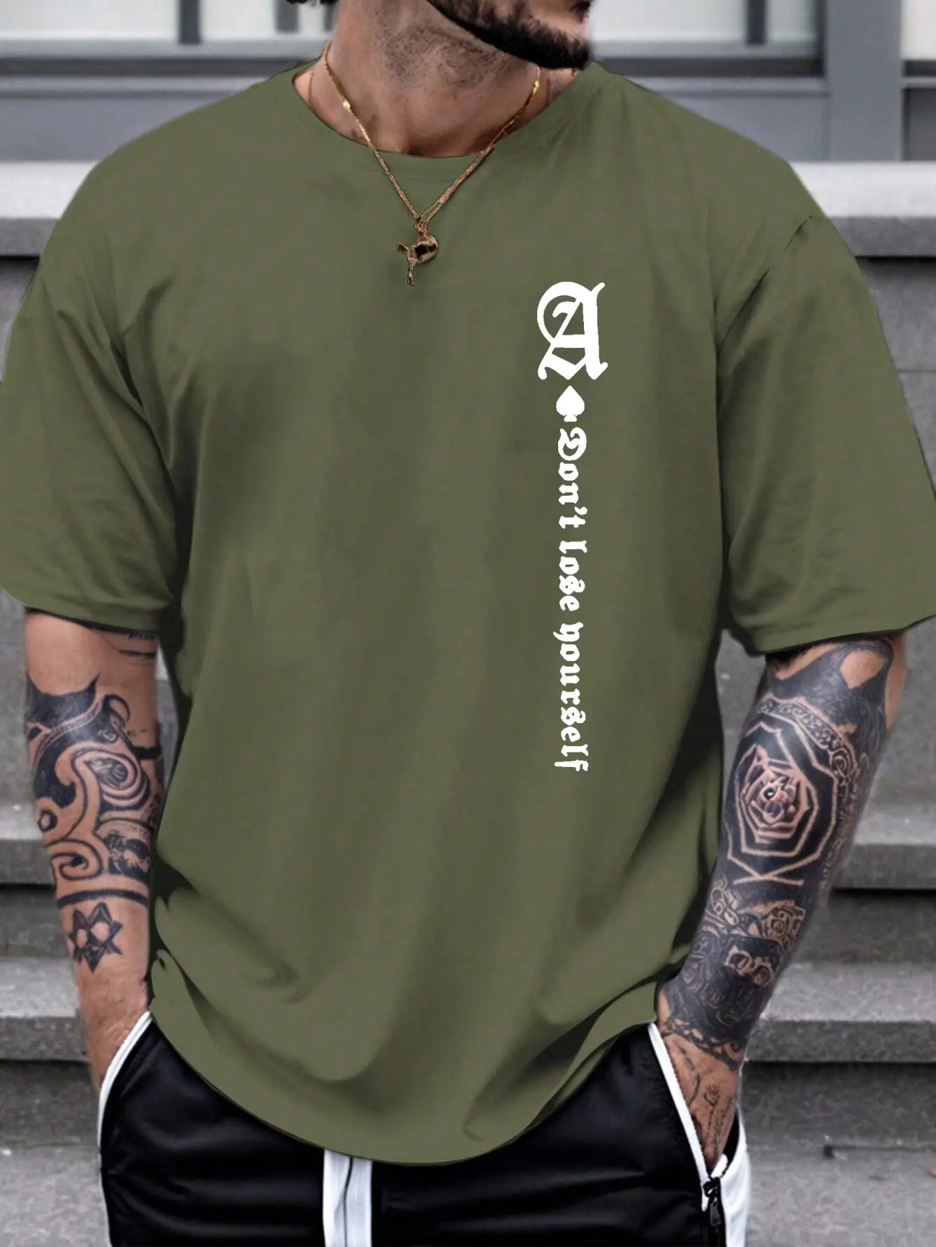 Men's summer 100 cotton fashionable casual loose plus size letter A printed sports round neck short sleeved T-shirt top