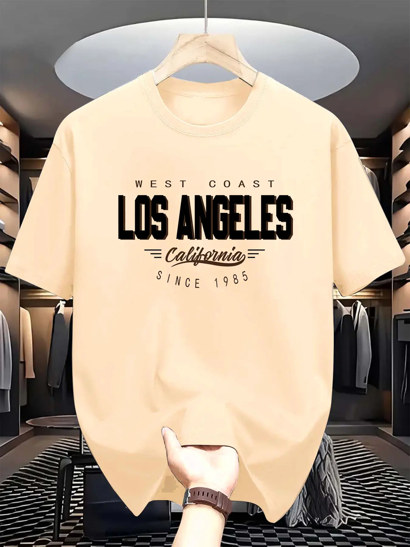 Men's summer 100 cotton fashionable casual loose plus size Los Angeles pattern printed sports round neck short sleeved T-shirt