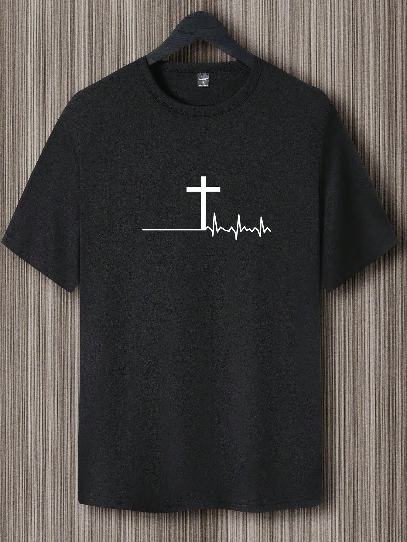 Men's 100% cotton summer loose and comfortable fashion cross print slim fit casual sports round neck short sleeved T-shirt top