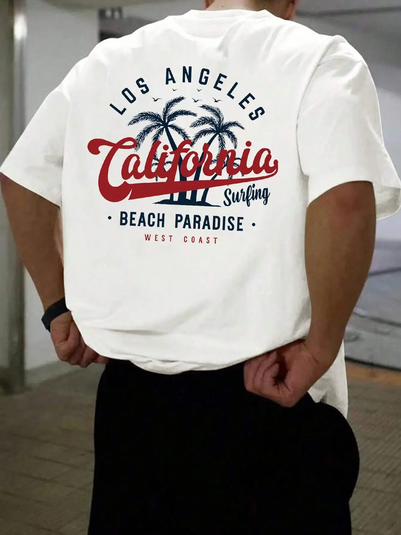 Men's summer 100% pure cotton fashionable casual sports loose California West Coast printed round neck short sleeved T-shirt top