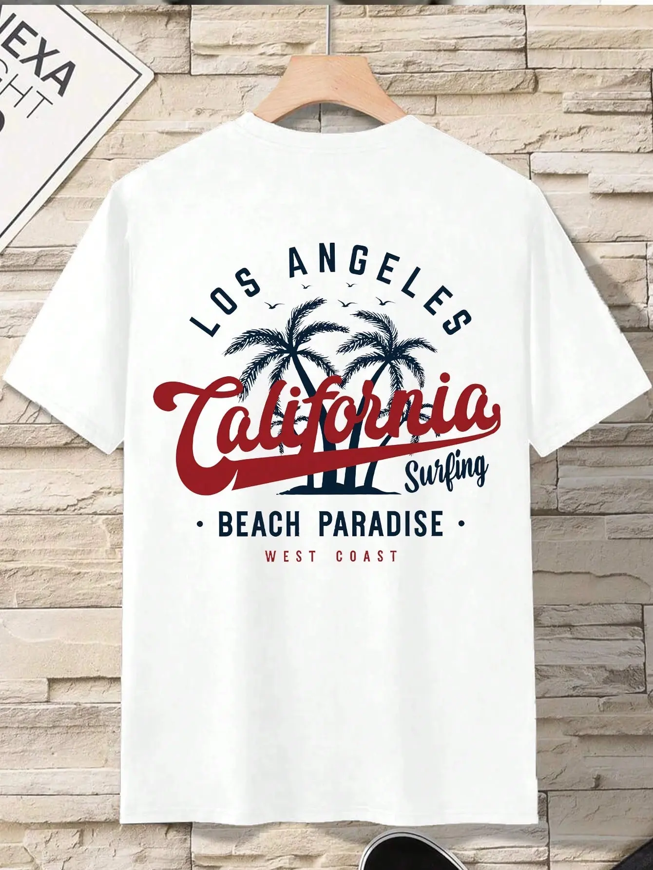Men's summer 100% pure cotton fashionable casual sports loose California West Coast printed round neck short sleeved T-shirt top