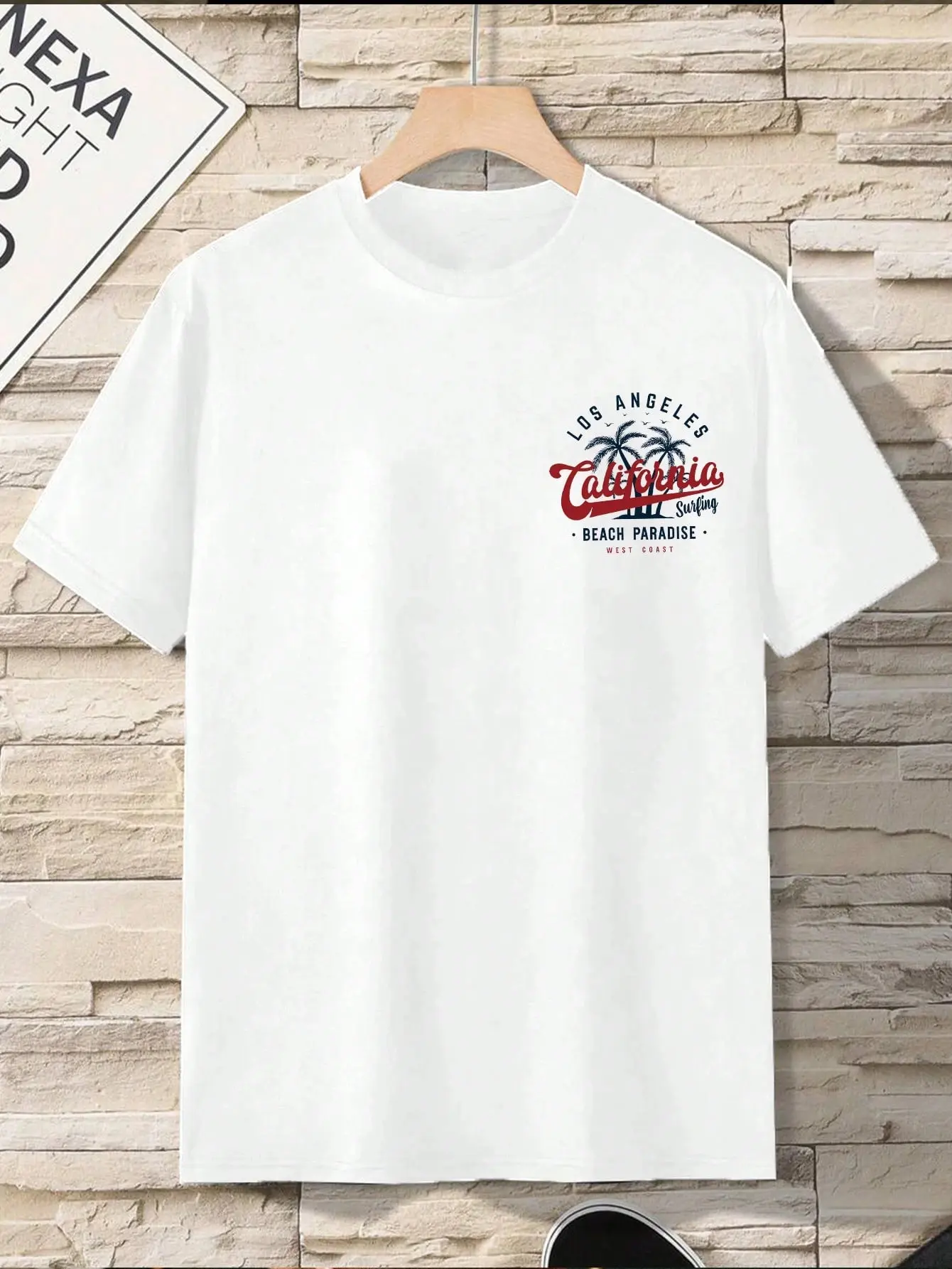 Men's summer 100% pure cotton fashionable casual sports loose California West Coast printed round neck short sleeved T-shirt top