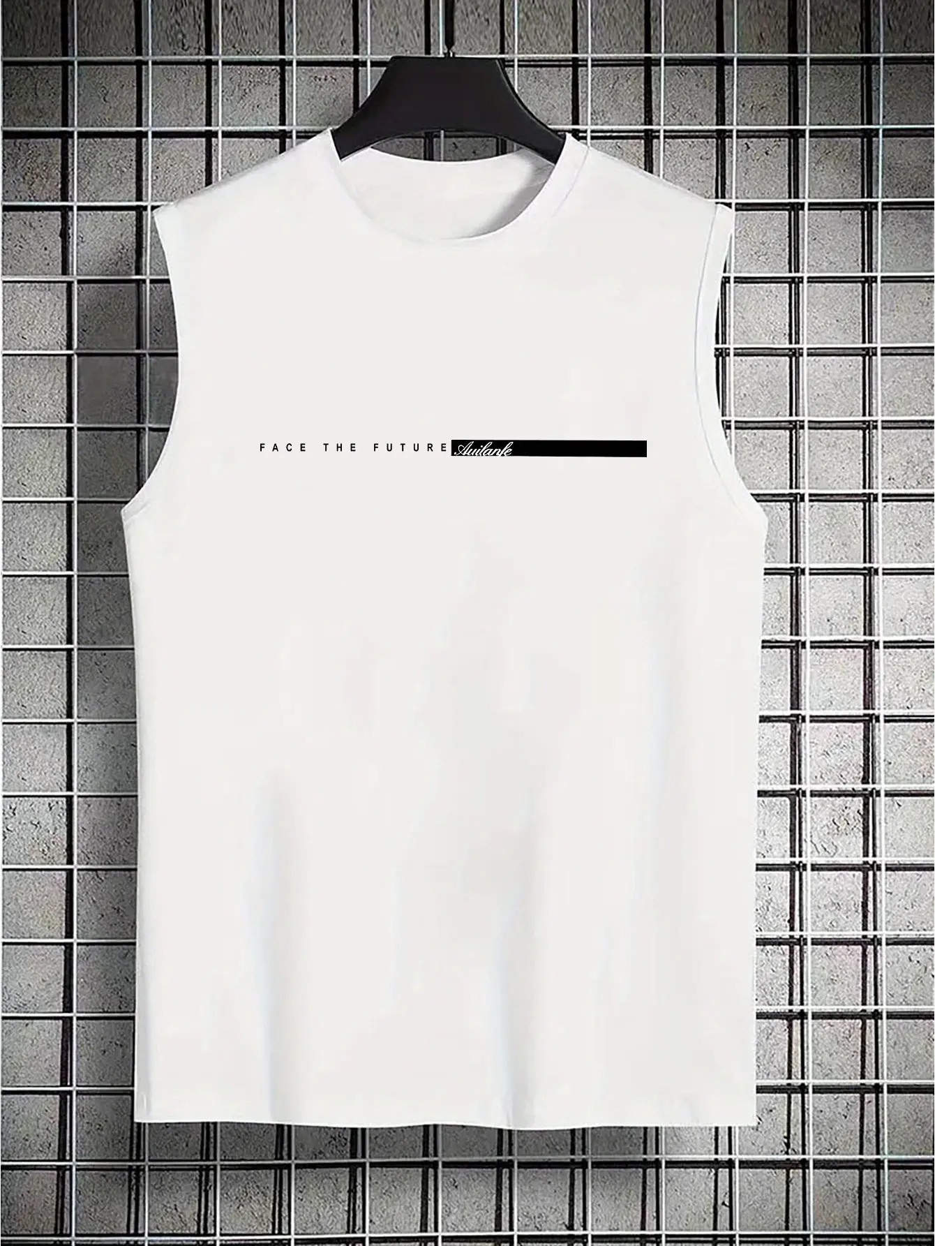 Men's summer casual sports loose FACE THE FUTURE pattern printed comfortable and breathable round neck sleeveless vest