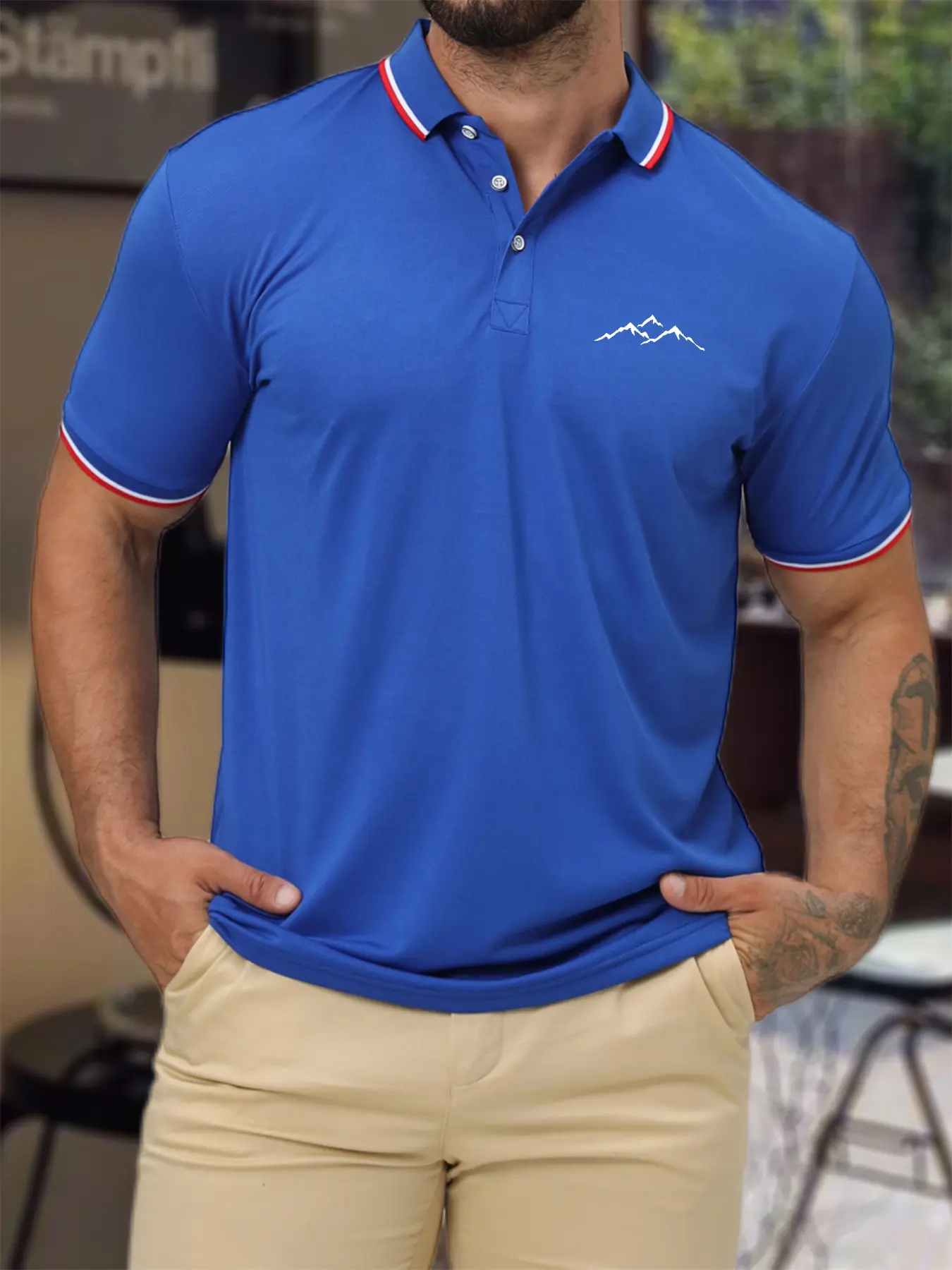 Men's 100 cotton summer casual fashion loose plus size mountain pattern printed collar short sleeved polo shirt travel outfit