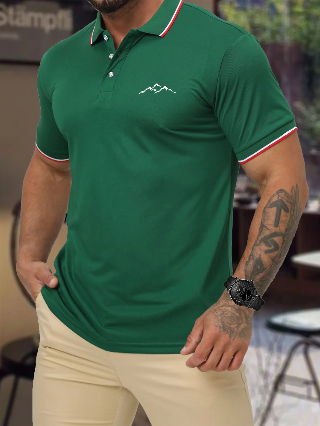 Men's 100 cotton summer casual fashion loose plus size mountain pattern printed collar short sleeved polo shirt travel outfit