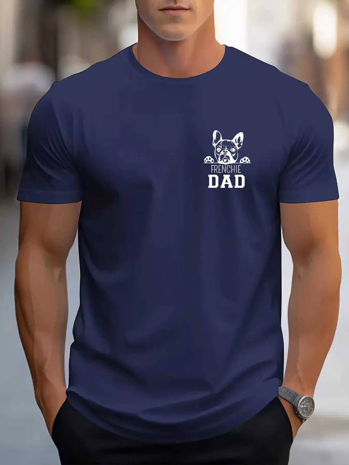 Men's summer 100% pure cotton fashionable casual sports loose French dad print round neck short sleeved T-shirt top
