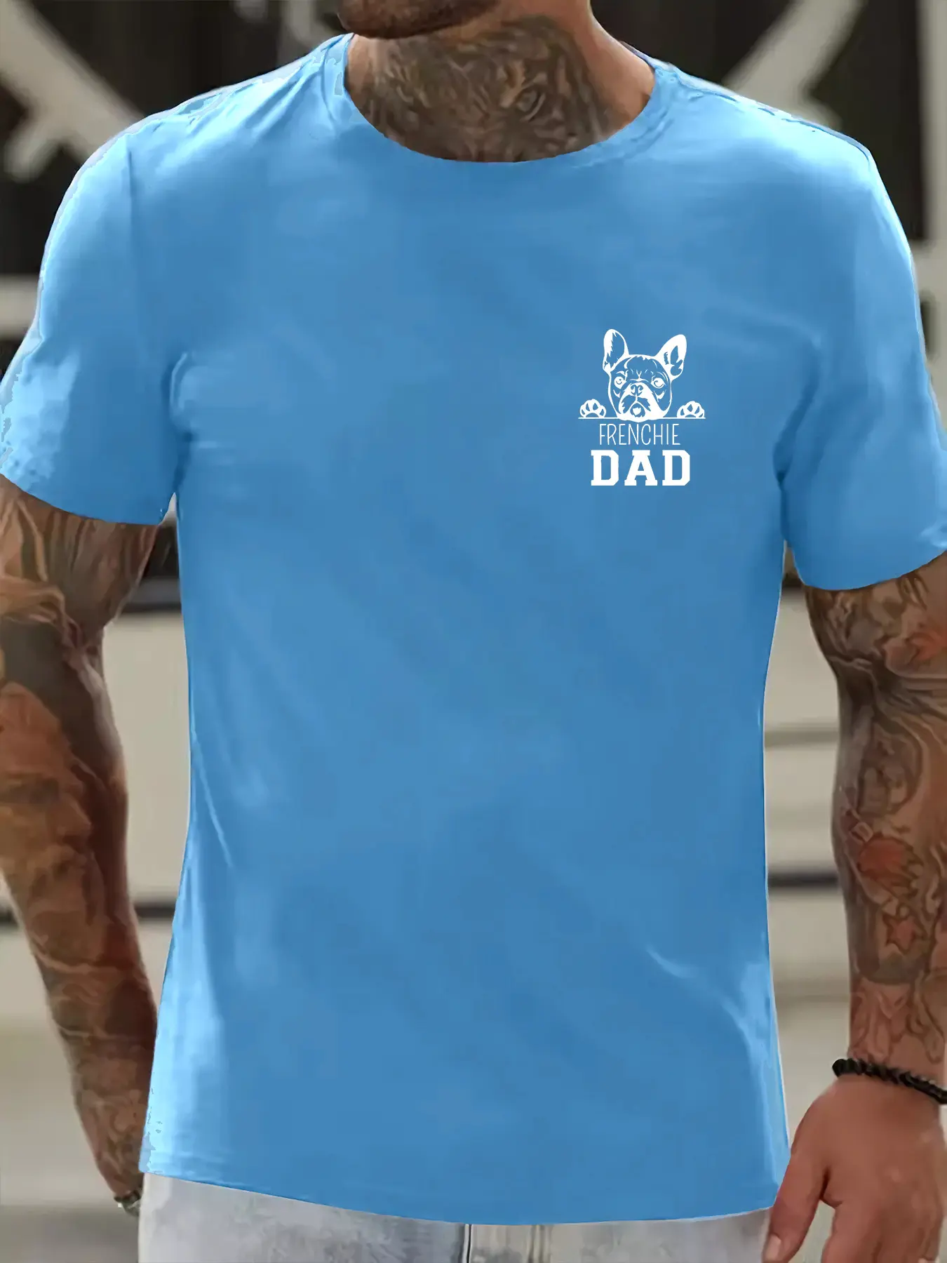 Men's summer 100% pure cotton fashionable casual sports loose French dad print round neck short sleeved T-shirt top