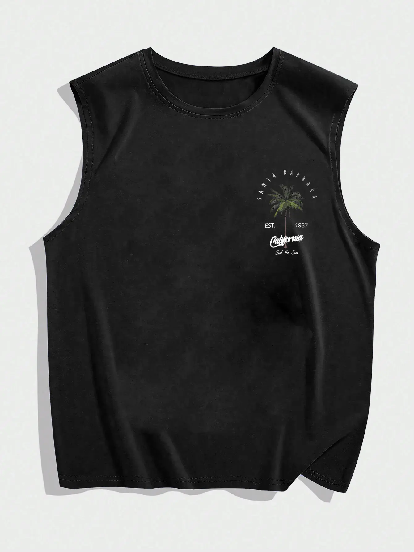Men's summer fashion casual sports loose coconut tree pattern print comfortable and breathable round neck sleeveless vest