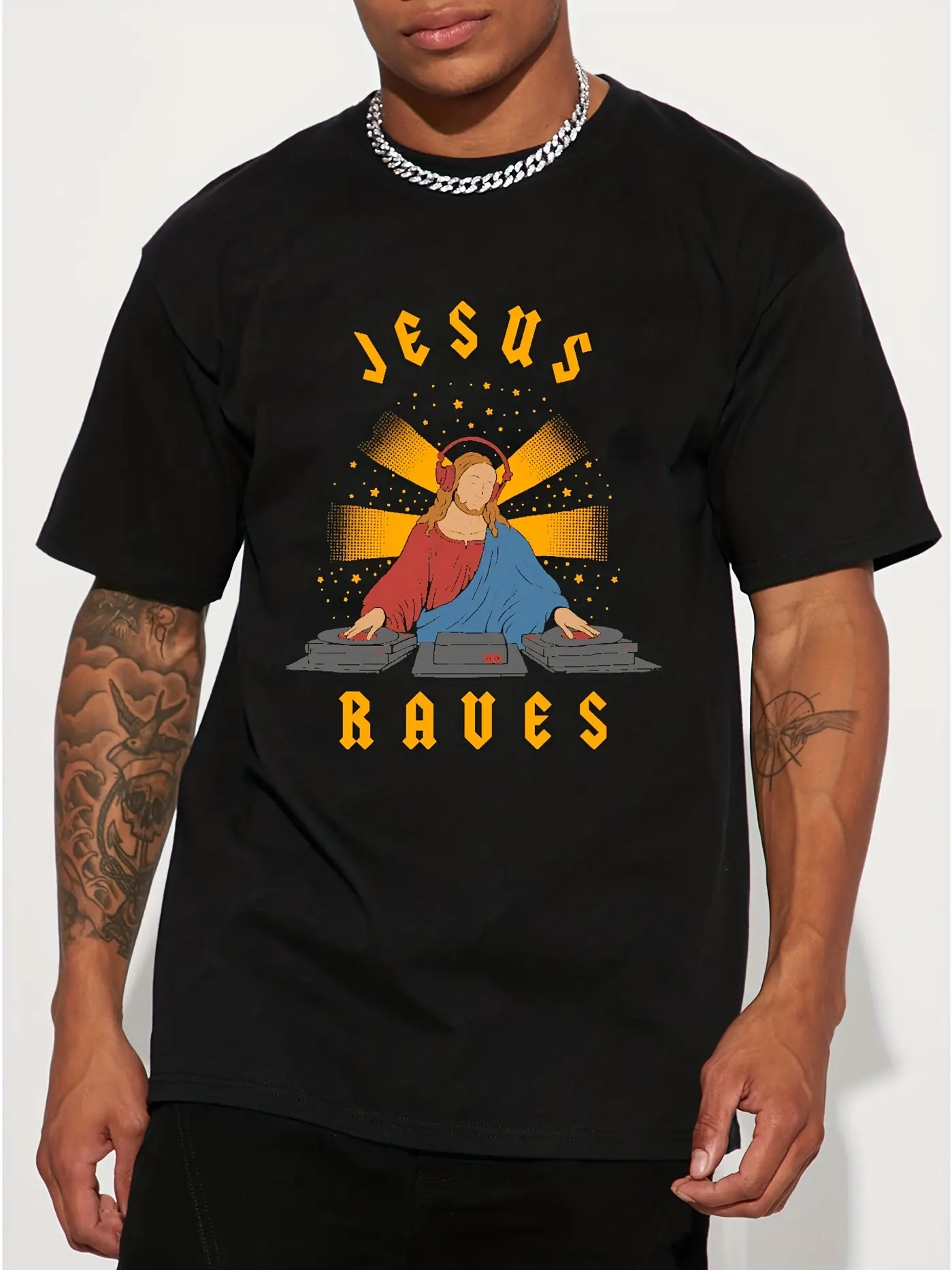 Men's Summer 100% Cotton Fashionable Casual Loose Jesus Calling Pattern Printed Round Neck Short Sleeve T-shirt Top