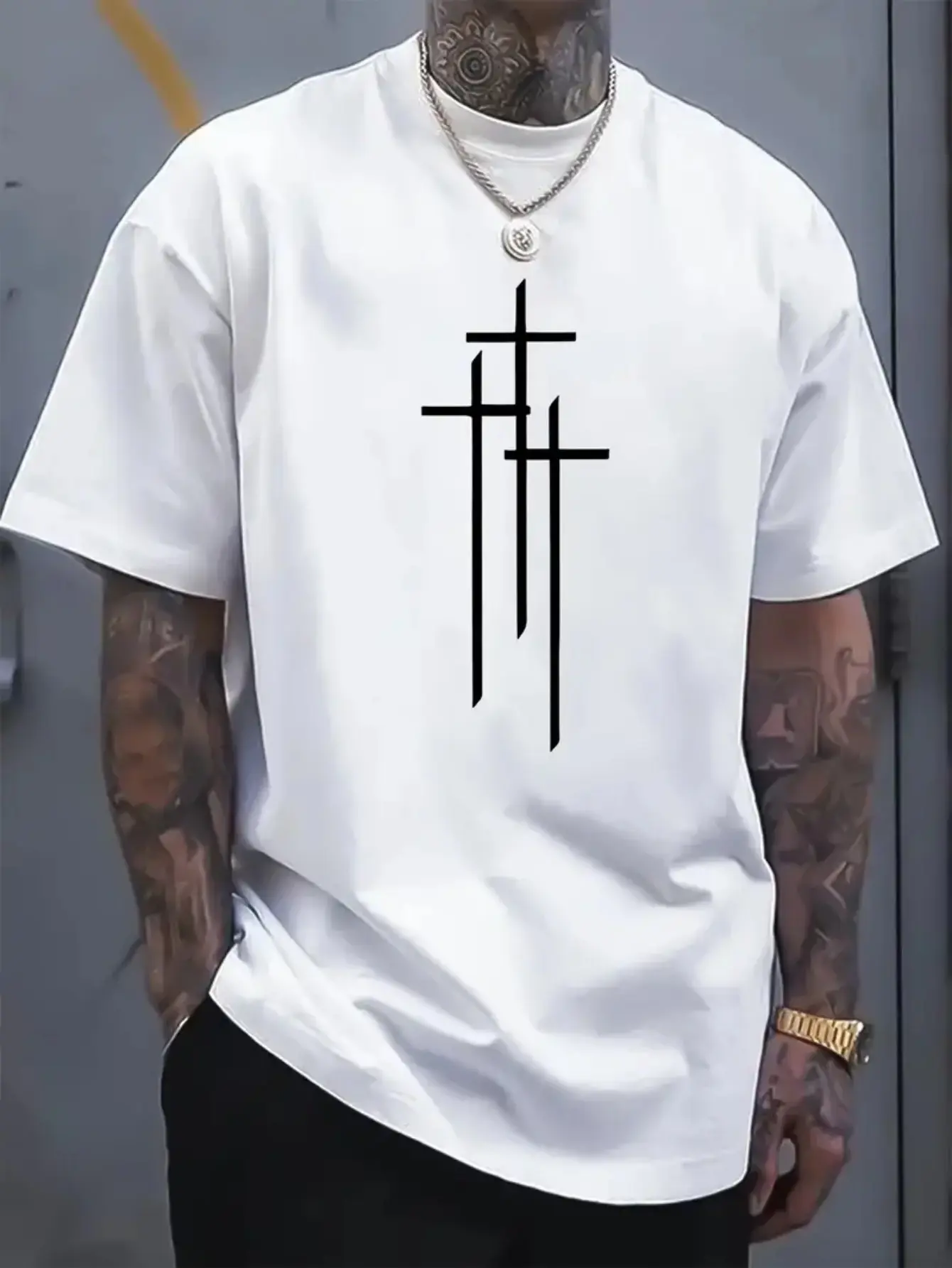 Men's summer 100 cotton fashionable casual sports loose plus size letter pattern printed round neck short sleeved T-shirt