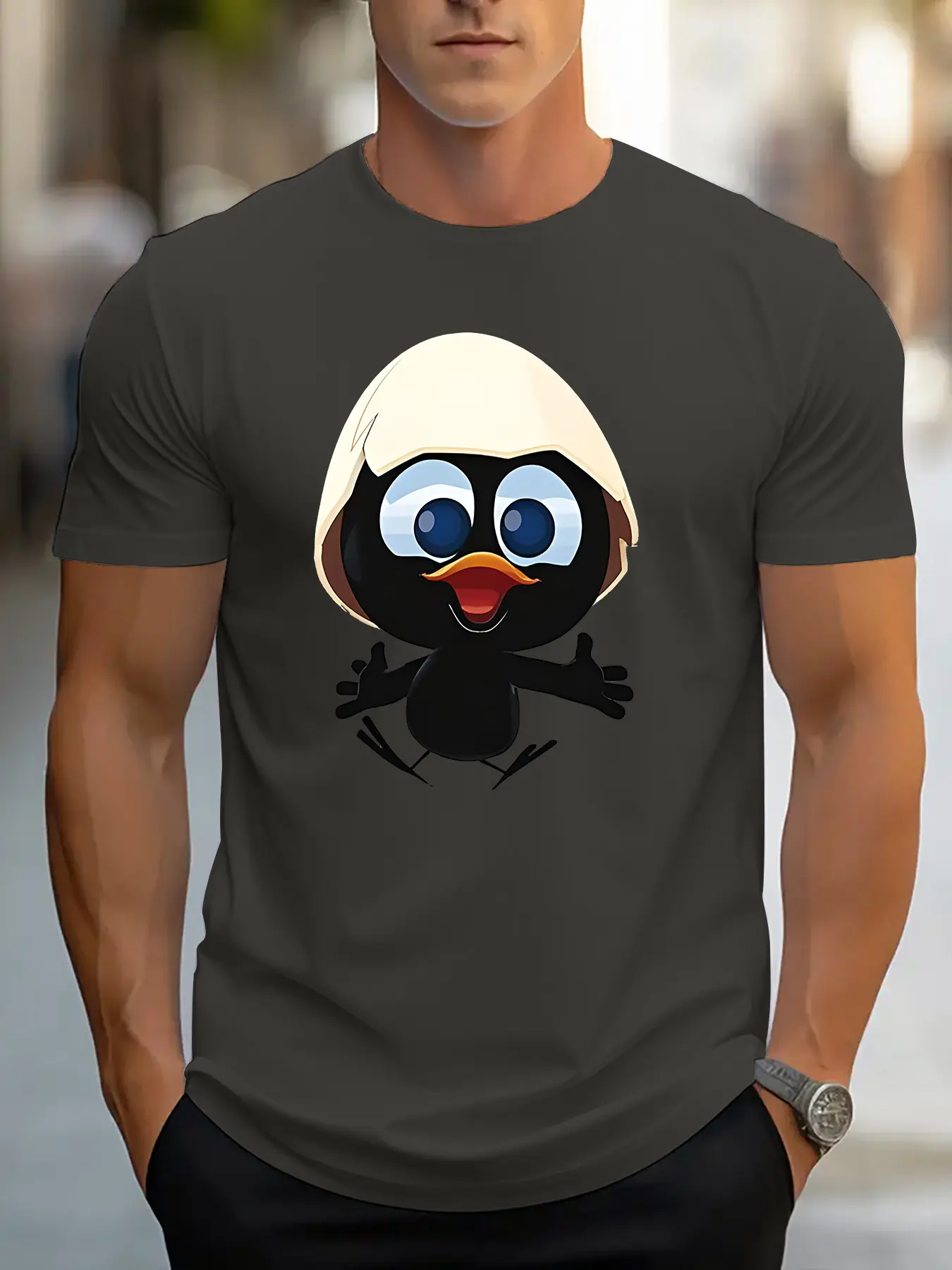 Men's summer 100 cotton fashionable casual sports loose and interesting cartoon pattern printed round neck short sleeved T-shirt