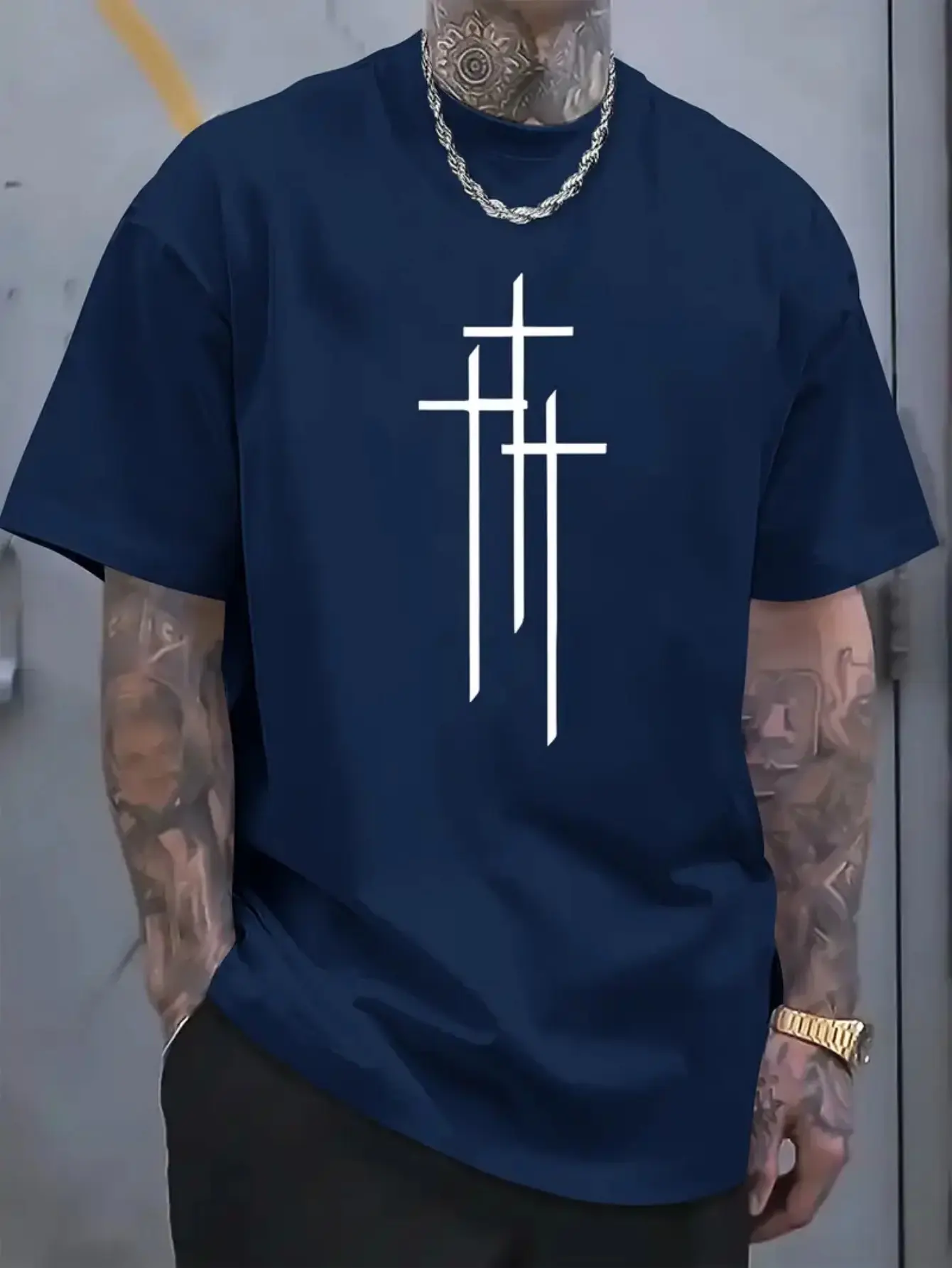Men's summer 100 cotton fashionable casual sports loose plus size letter pattern printed round neck short sleeved T-shirt