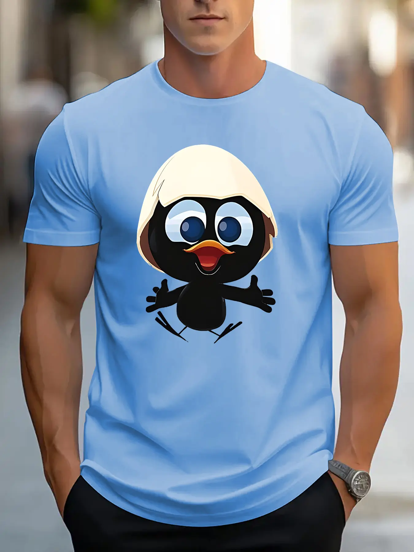 Men's summer 100 cotton fashionable casual sports loose and interesting cartoon pattern printed round neck short sleeved T-shirt