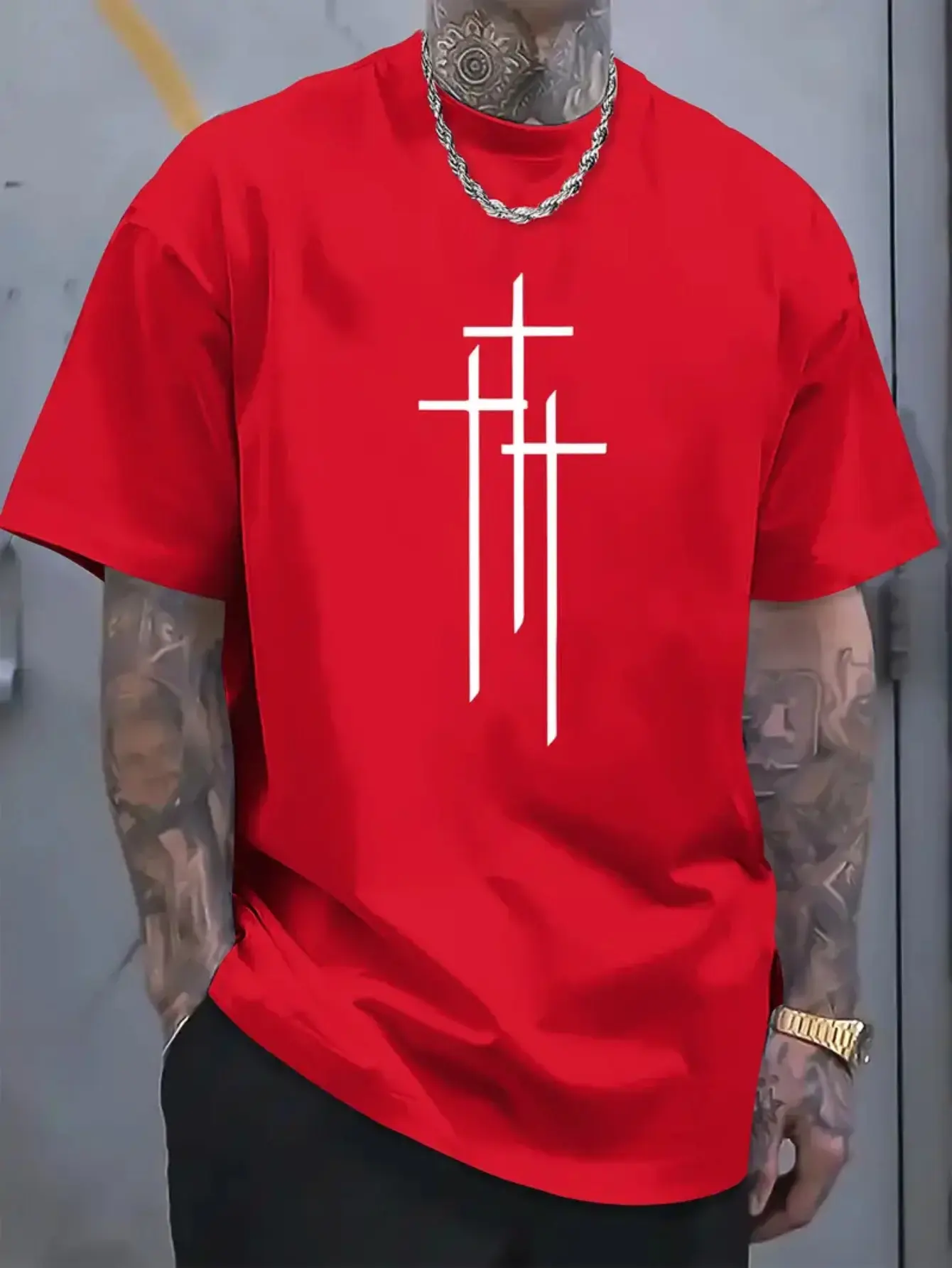 Men's summer 100 cotton fashionable casual sports loose plus size letter pattern printed round neck short sleeved T-shirt