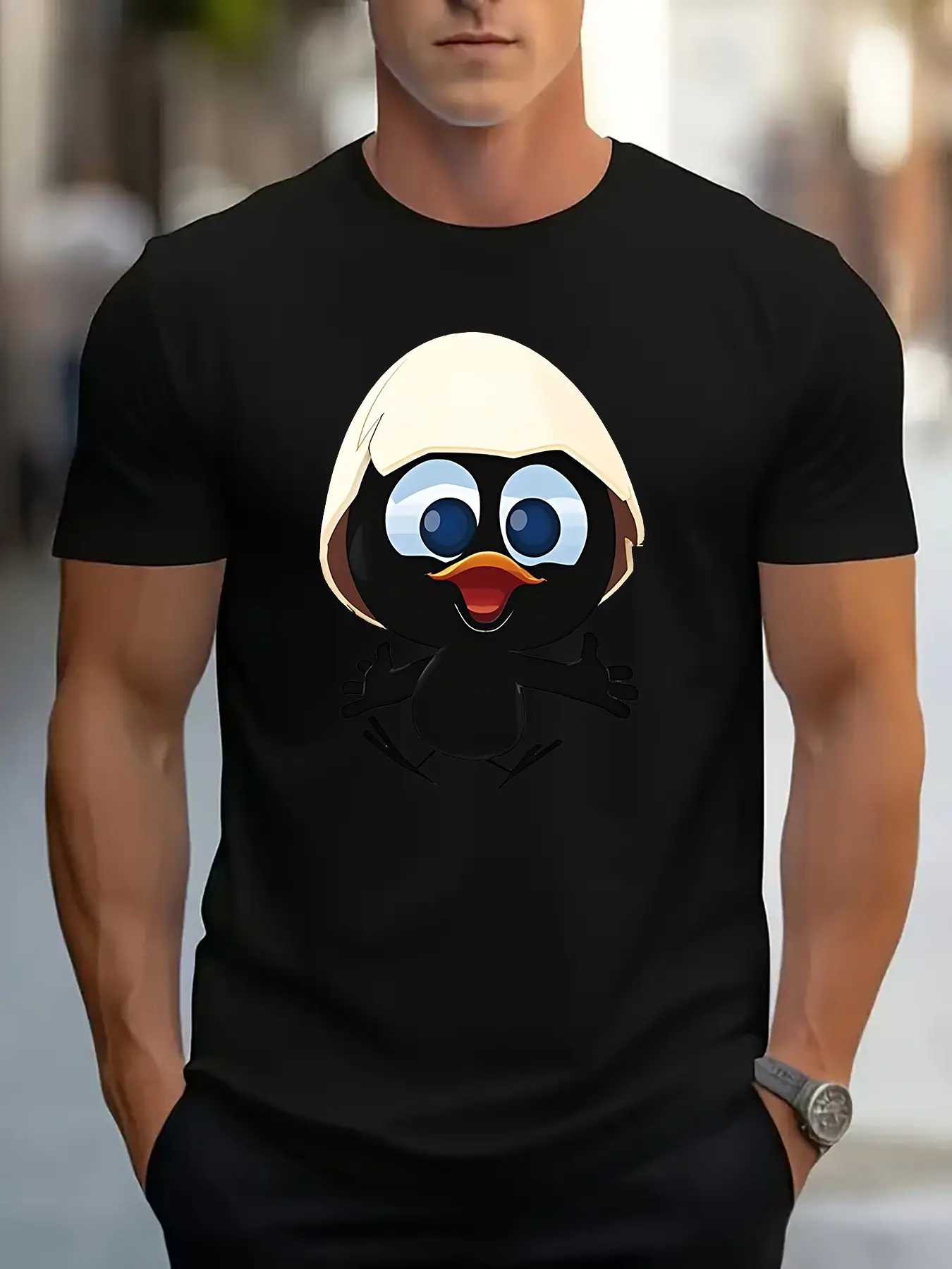 Men's summer 100 cotton fashionable casual sports loose and interesting cartoon pattern printed round neck short sleeved T-shirt