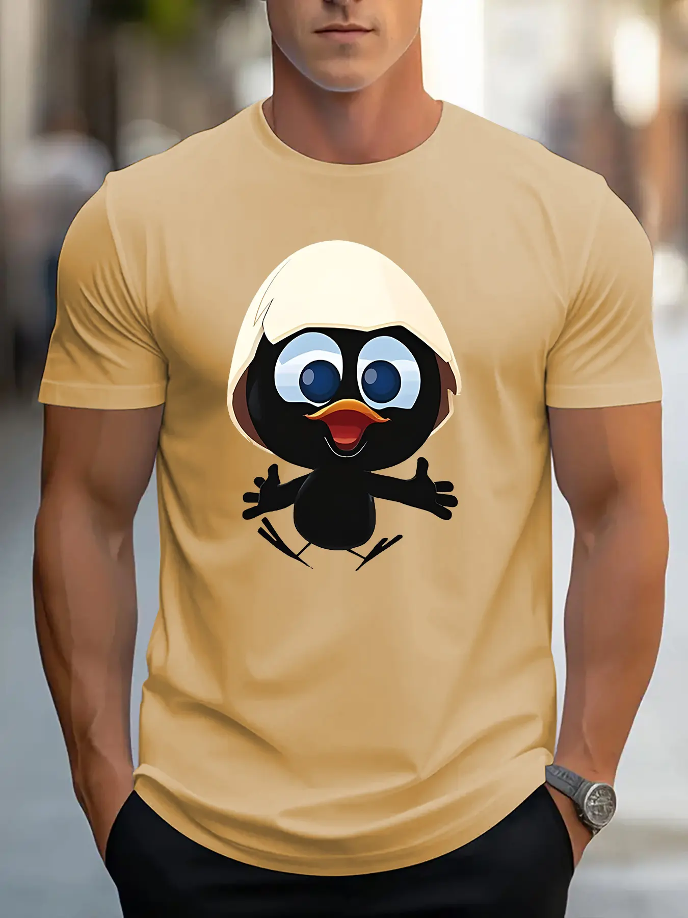 Men's summer 100 cotton fashionable casual sports loose and interesting cartoon pattern printed round neck short sleeved T-shirt