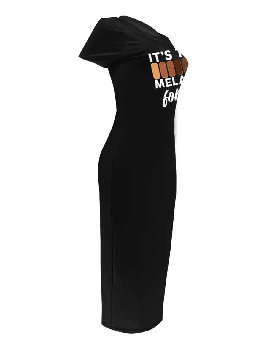 Ladies' summer fashionable and casual slim fit cartoon pattern printed round neck short sleeved women's sexy dress