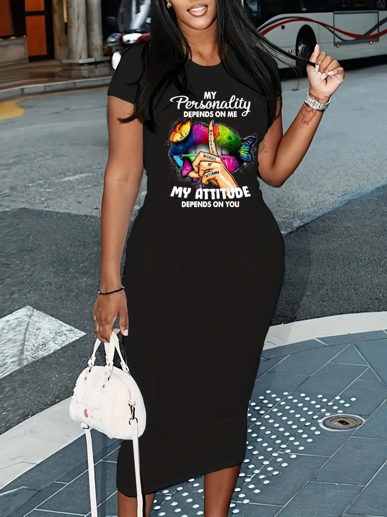 Ladies' summer fashionable and casual slim fit cartoon pattern printed round neck short sleeved women's sexy dress