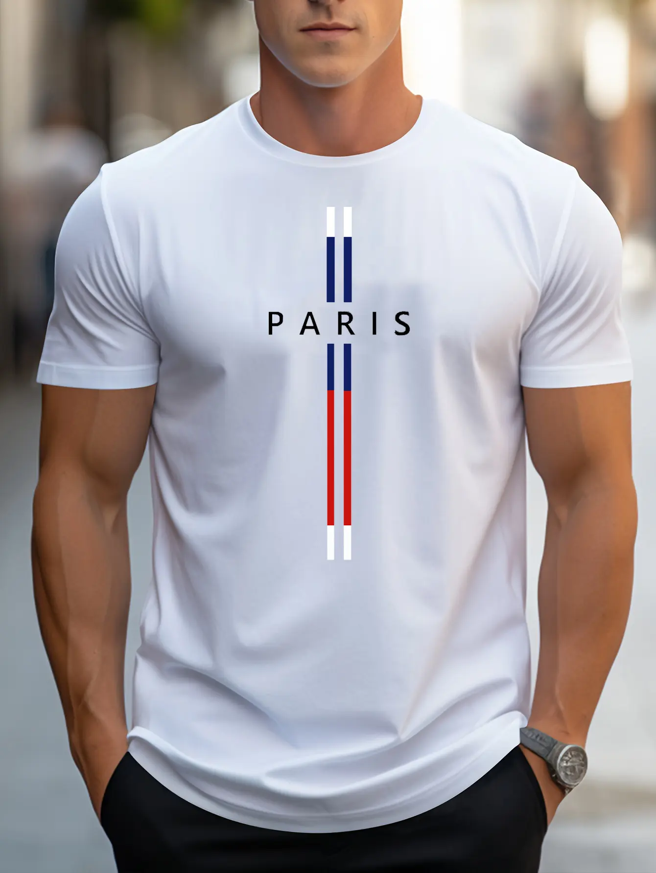 Men's 100% pure cotton summer casual loose fashion Paris letter printed comfortable round neck short sleeved T-shirt top
