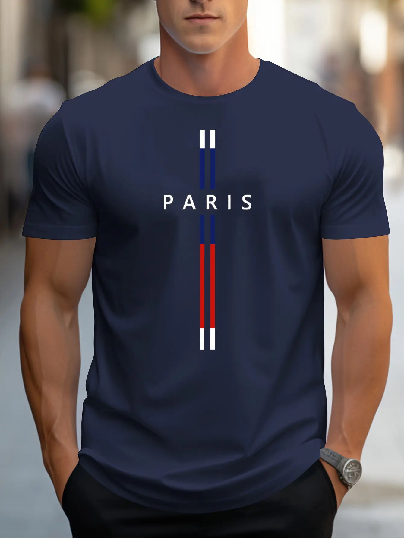 Men's 100% pure cotton summer casual loose fashion Paris letter printed comfortable round neck short sleeved T-shirt top