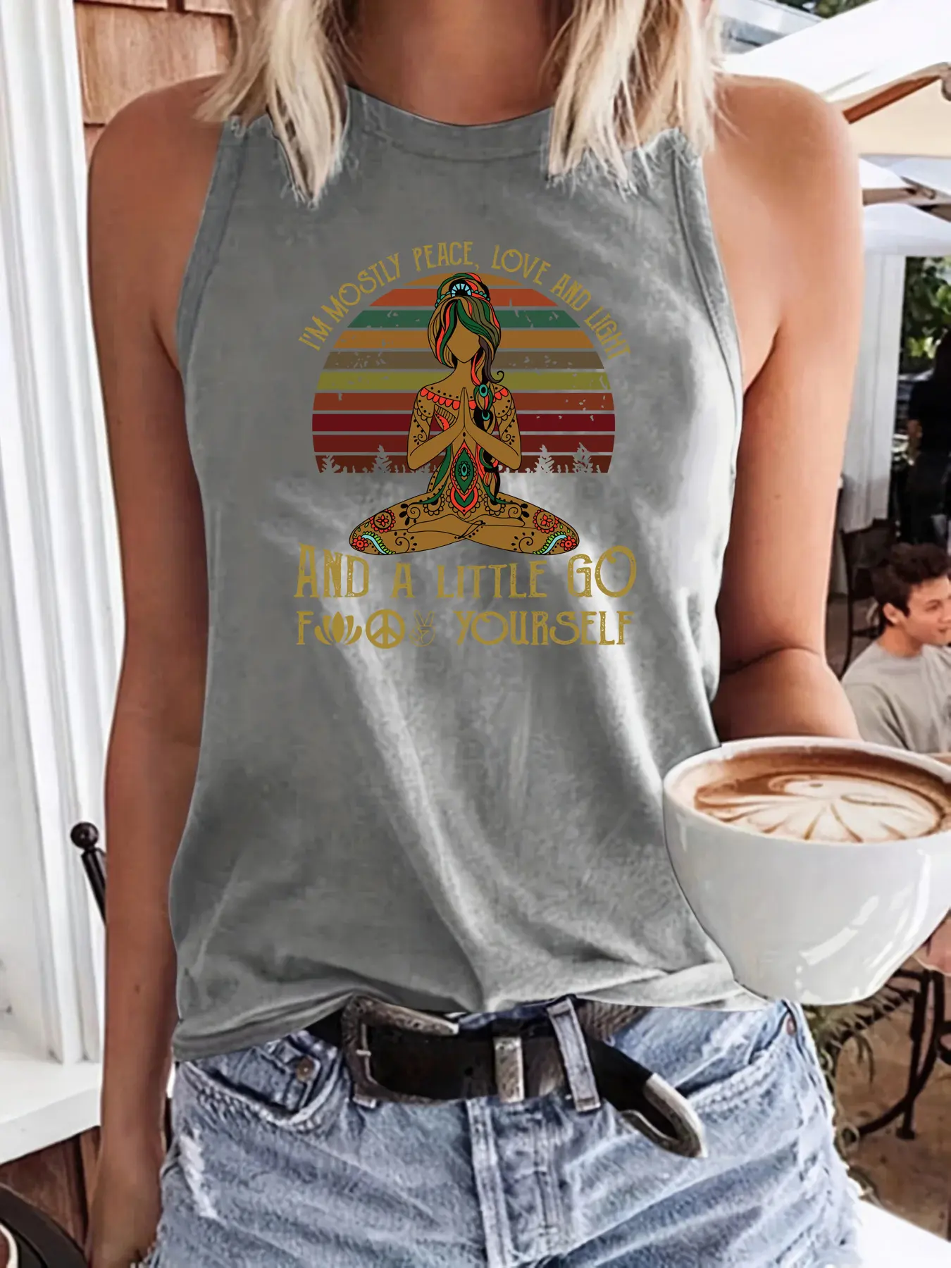 Women's summer casual loose size creative pattern printed round neck sleeveless vest fashion T-shirt top