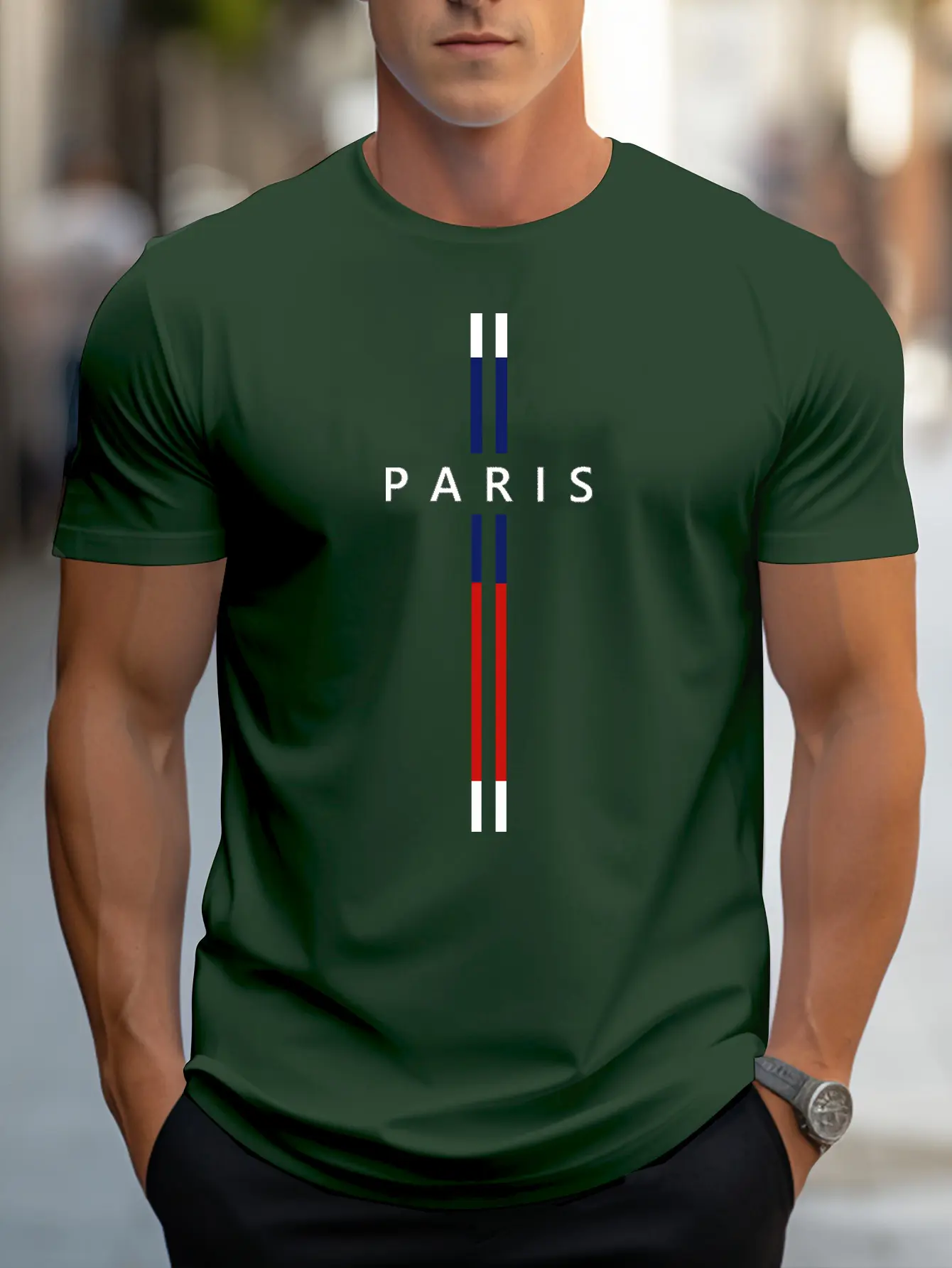 Men's 100% pure cotton summer casual loose fashion Paris letter printed comfortable round neck short sleeved T-shirt top
