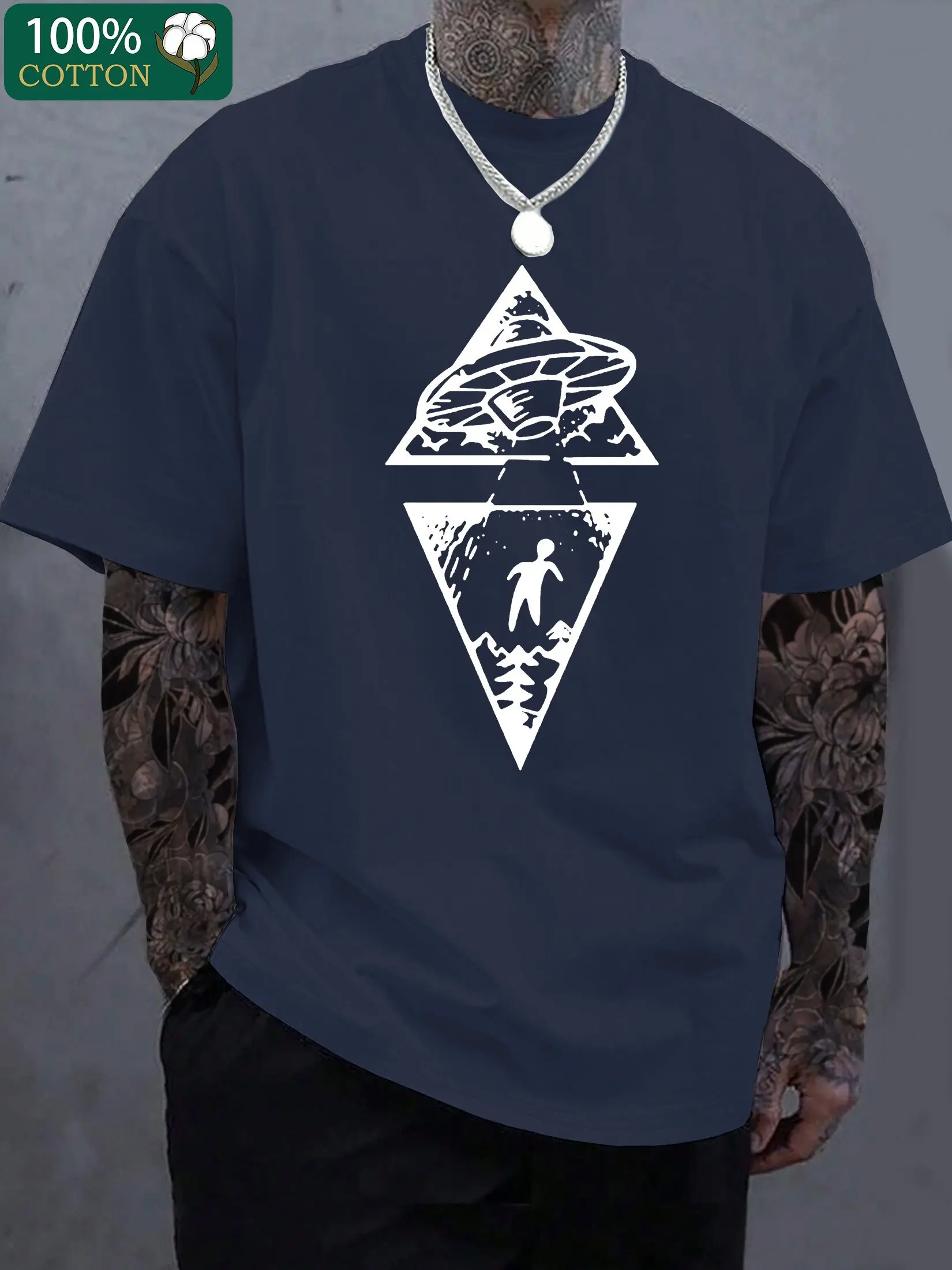 Men's summer 100 cotton fashionable casual loose creative interesting pattern printed round neck short sleeved T-shirt top