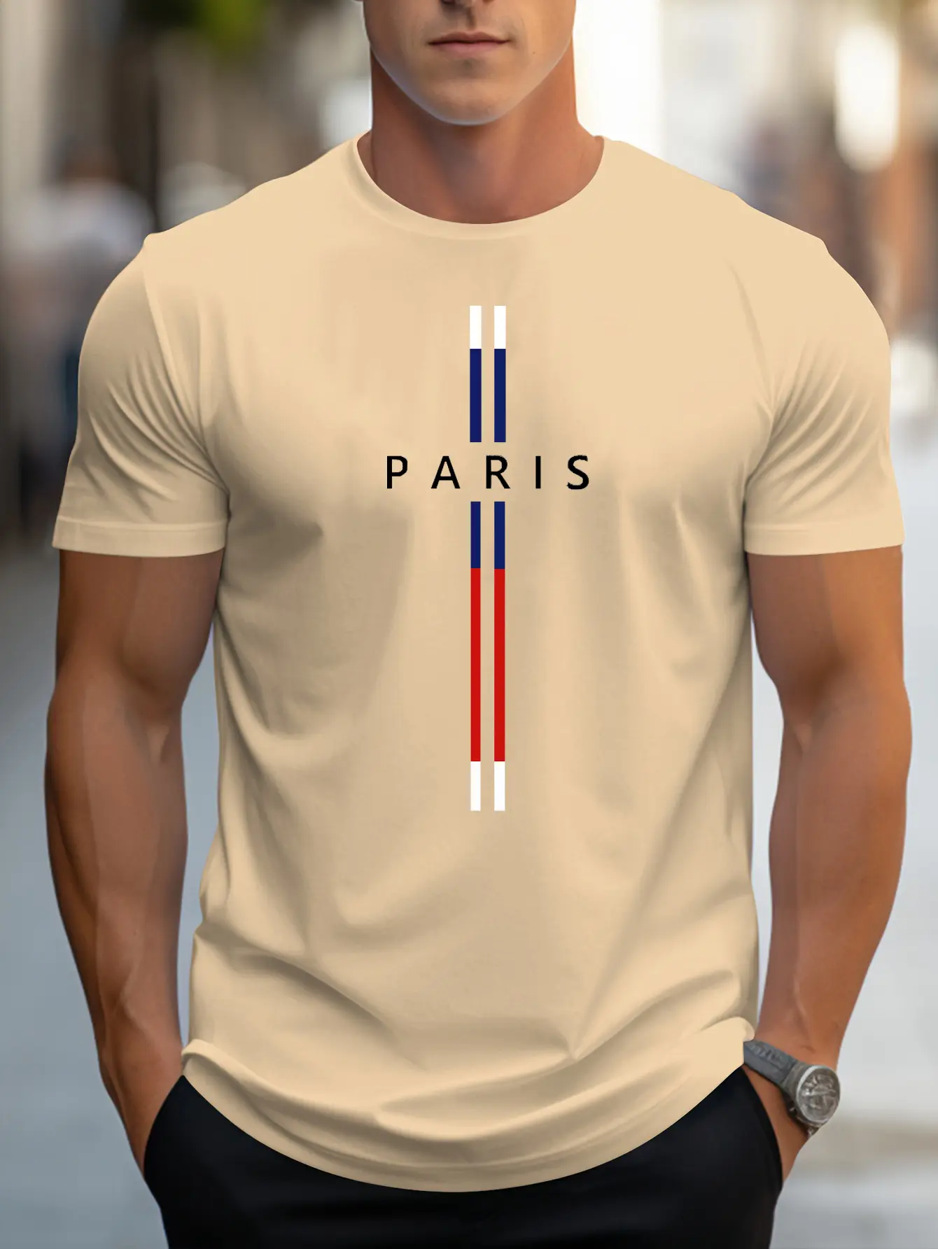 Men's 100% pure cotton summer casual loose fashion Paris letter printed comfortable round neck short sleeved T-shirt top