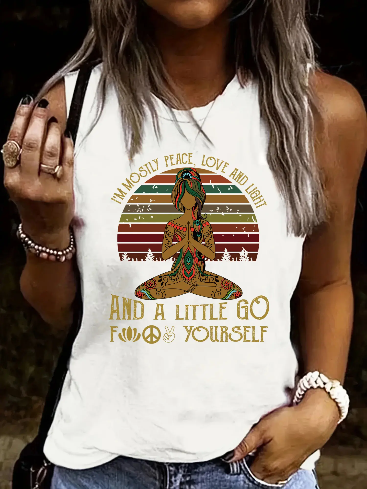 Women's summer casual loose size creative pattern printed round neck sleeveless vest fashion T-shirt top