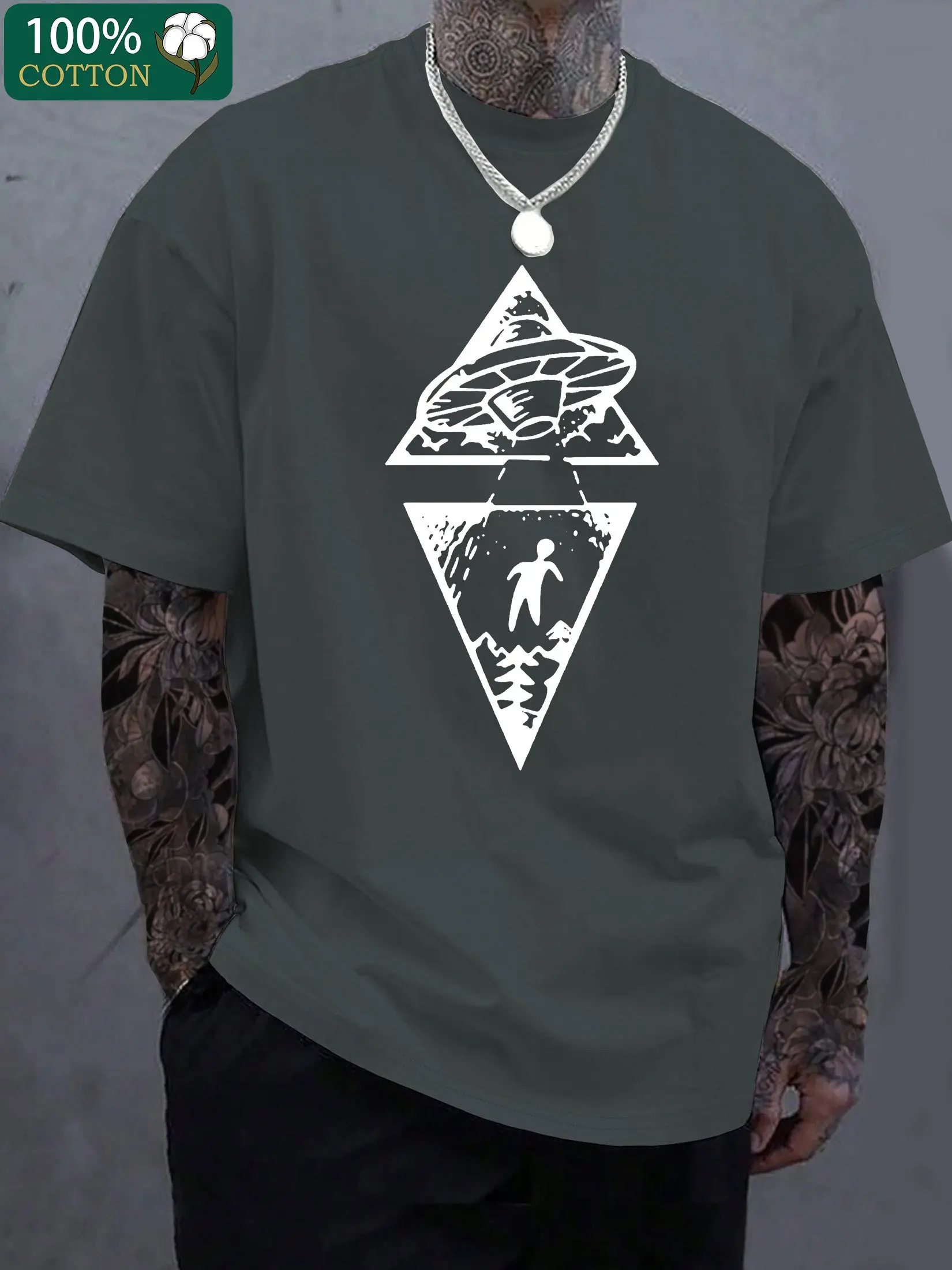 Men's summer 100 cotton fashionable casual loose creative interesting pattern printed round neck short sleeved T-shirt top