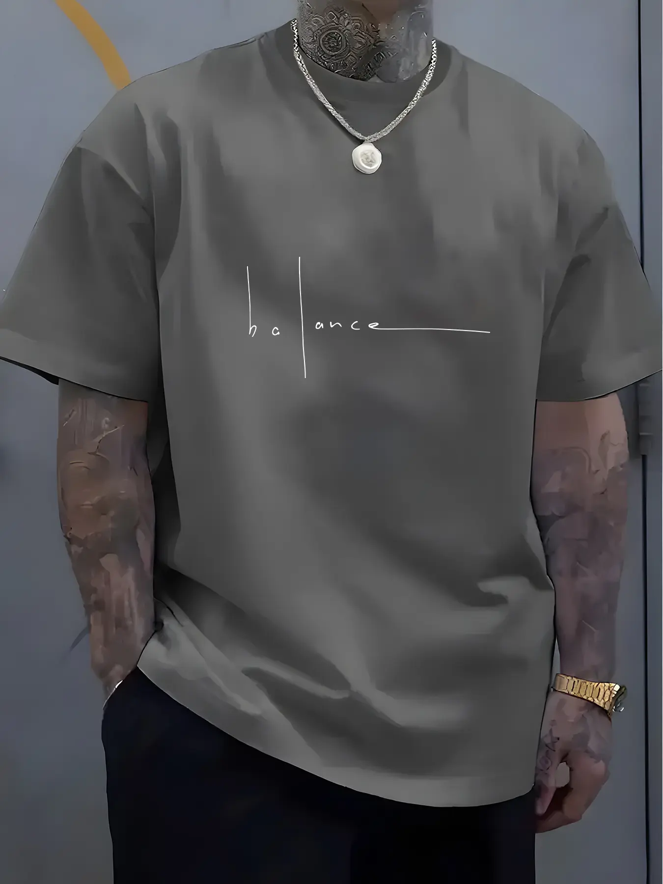 Men's summer 100% pure cotton fashionable casual sports loose trend balance letter print round neck short sleeved T-shirt top