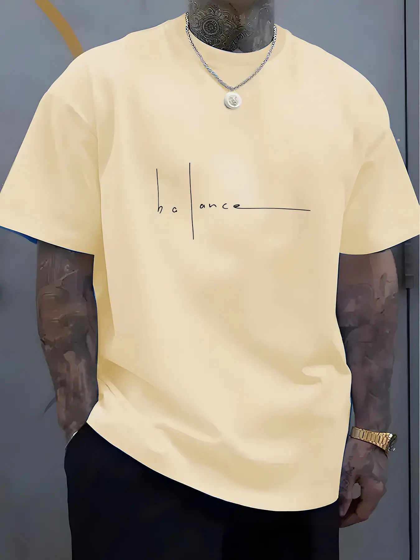 Men's summer 100% pure cotton fashionable casual sports loose trend balance letter print round neck short sleeved T-shirt top