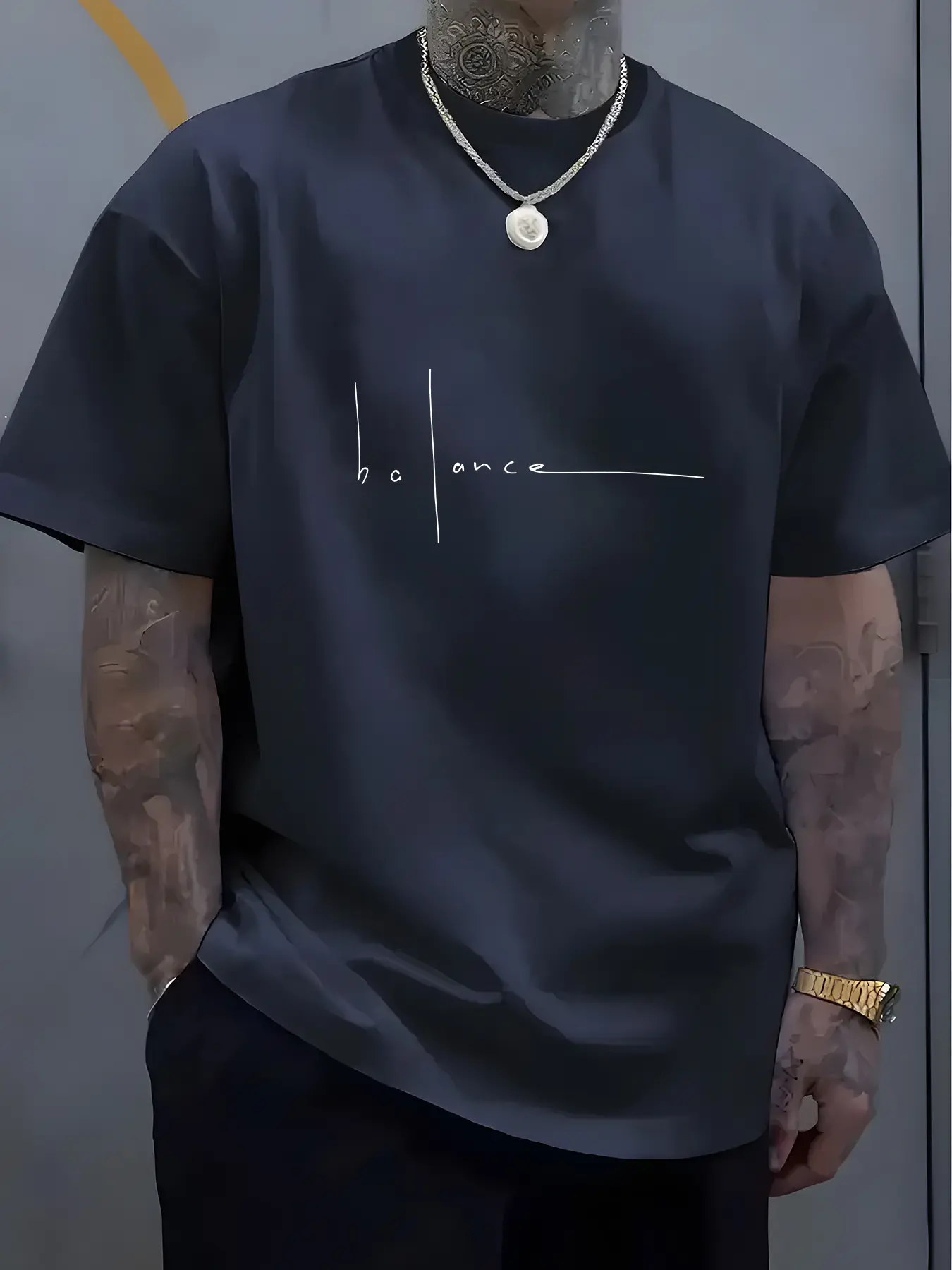 Men's summer 100% pure cotton fashionable casual sports loose trend balance letter print round neck short sleeved T-shirt top